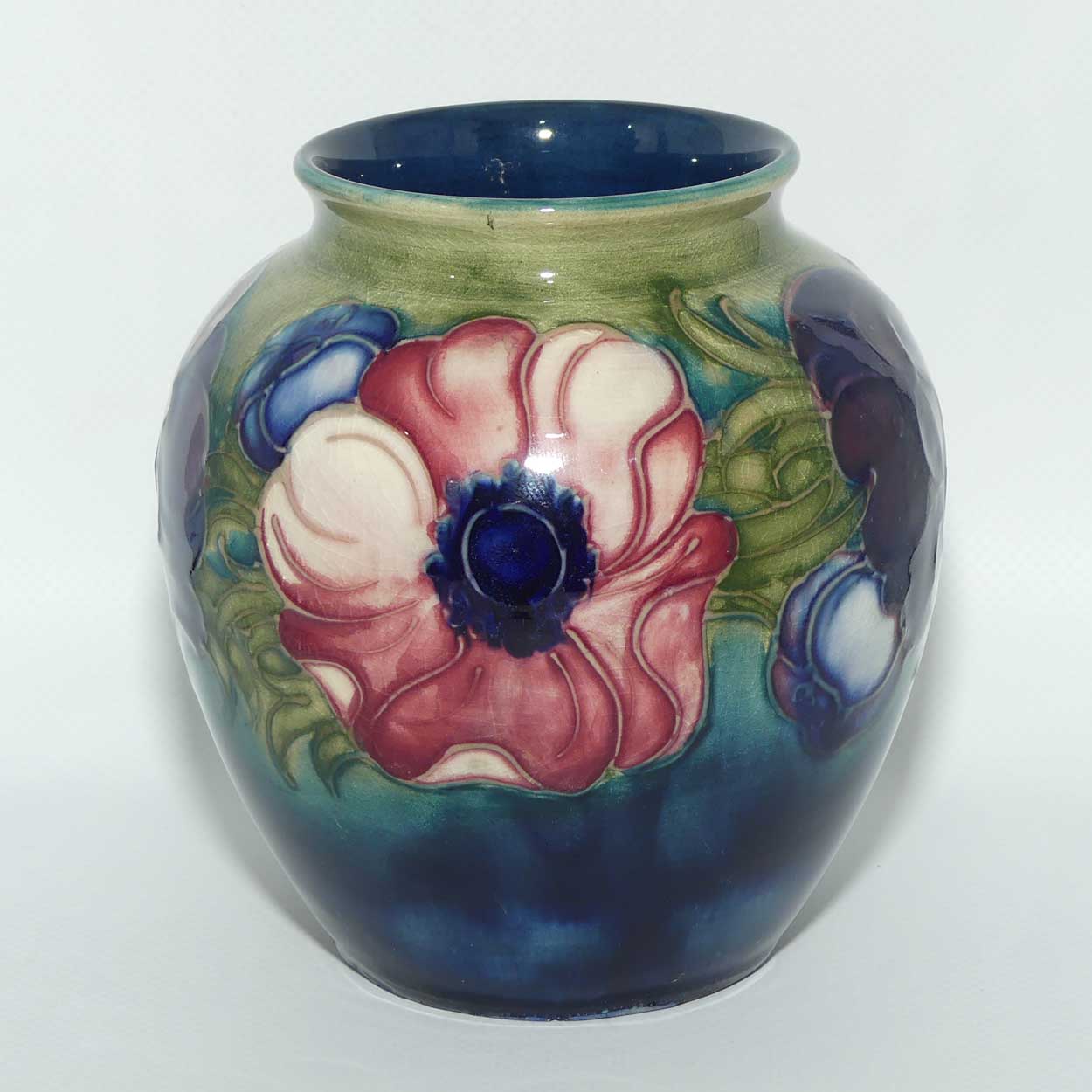 Walter Moorcroft Anemone on Green to Blue ground vase | 12.5cm tall