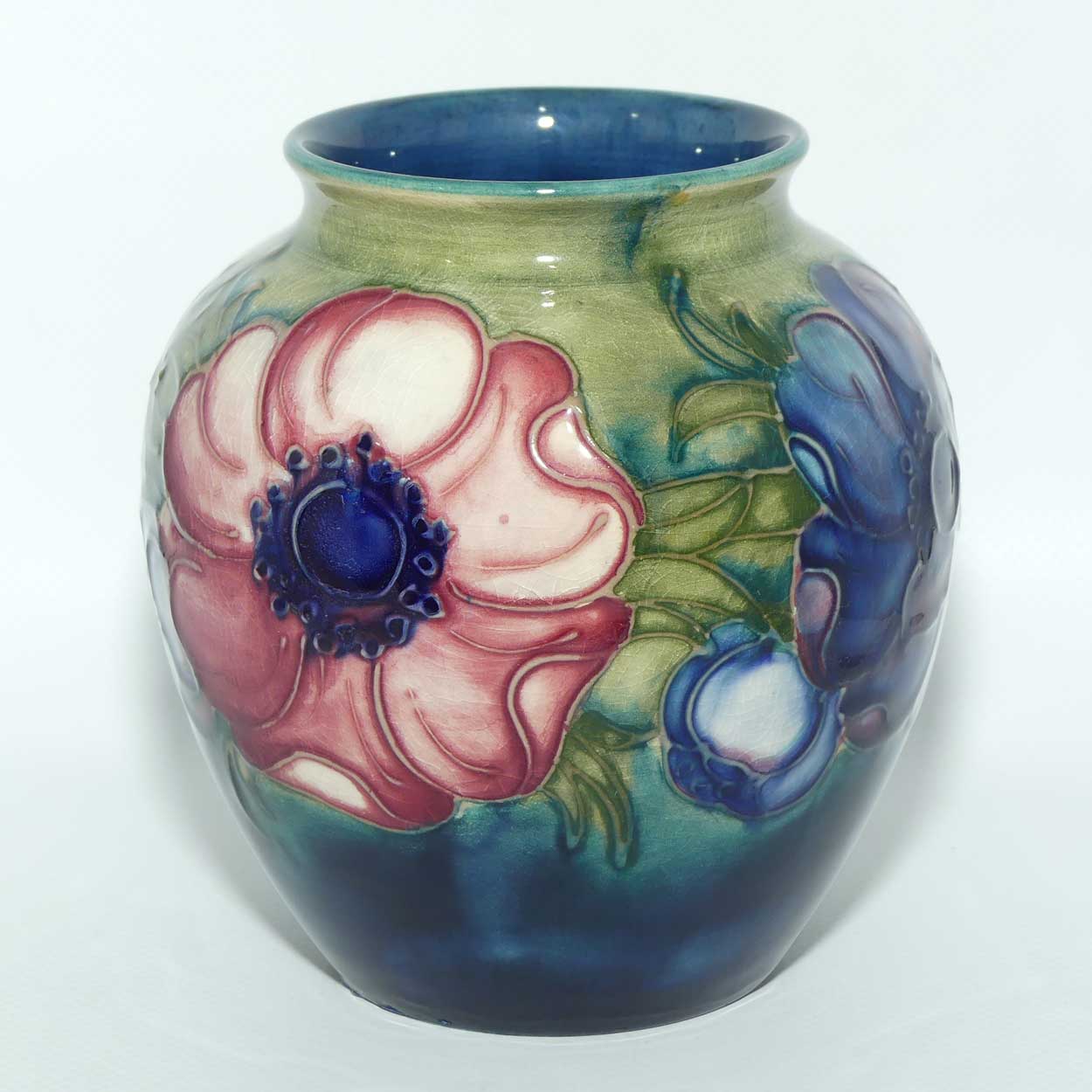 Walter Moorcroft Anemone on Green to Blue ground vase | 12.5cm tall