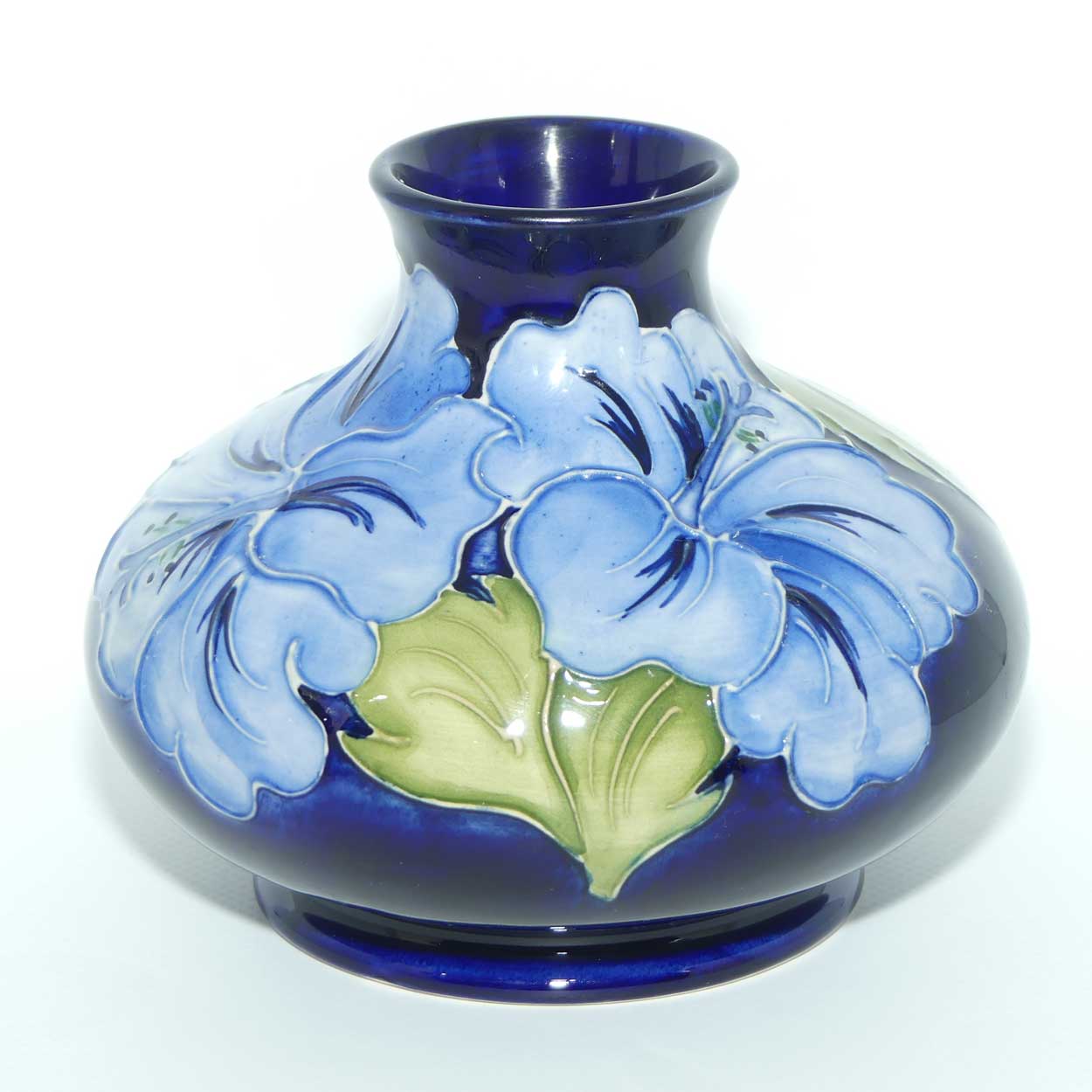 Walter Moorcroft Blue Hibiscus on Dark Blue ground vase | Shape 32/5