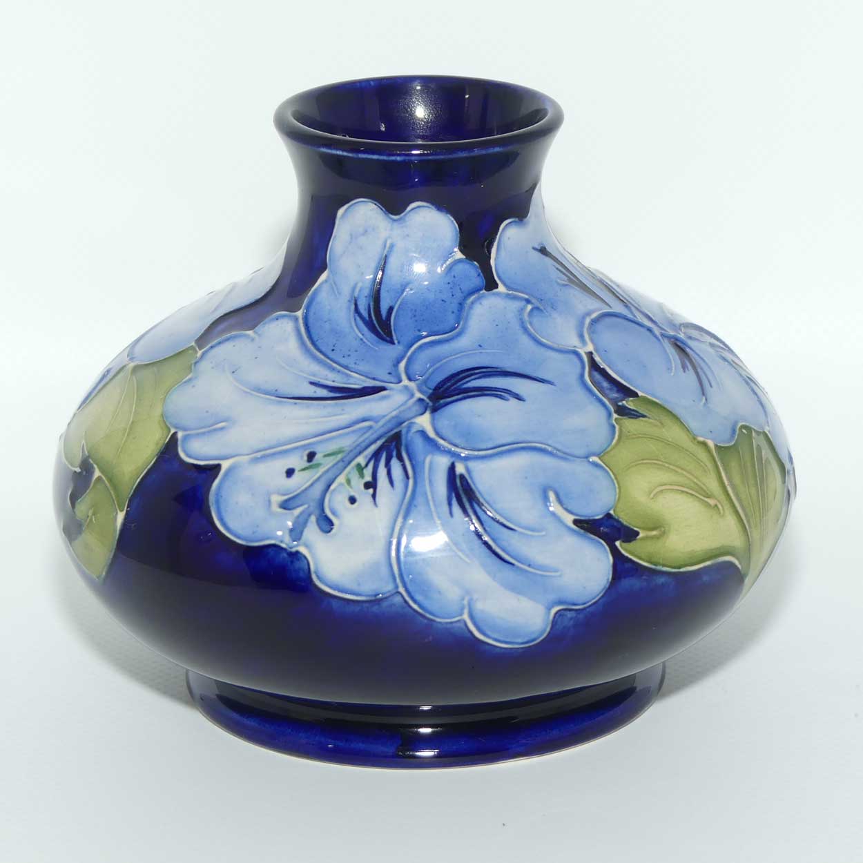 Walter Moorcroft Blue Hibiscus on Dark Blue ground vase | Shape 32/5