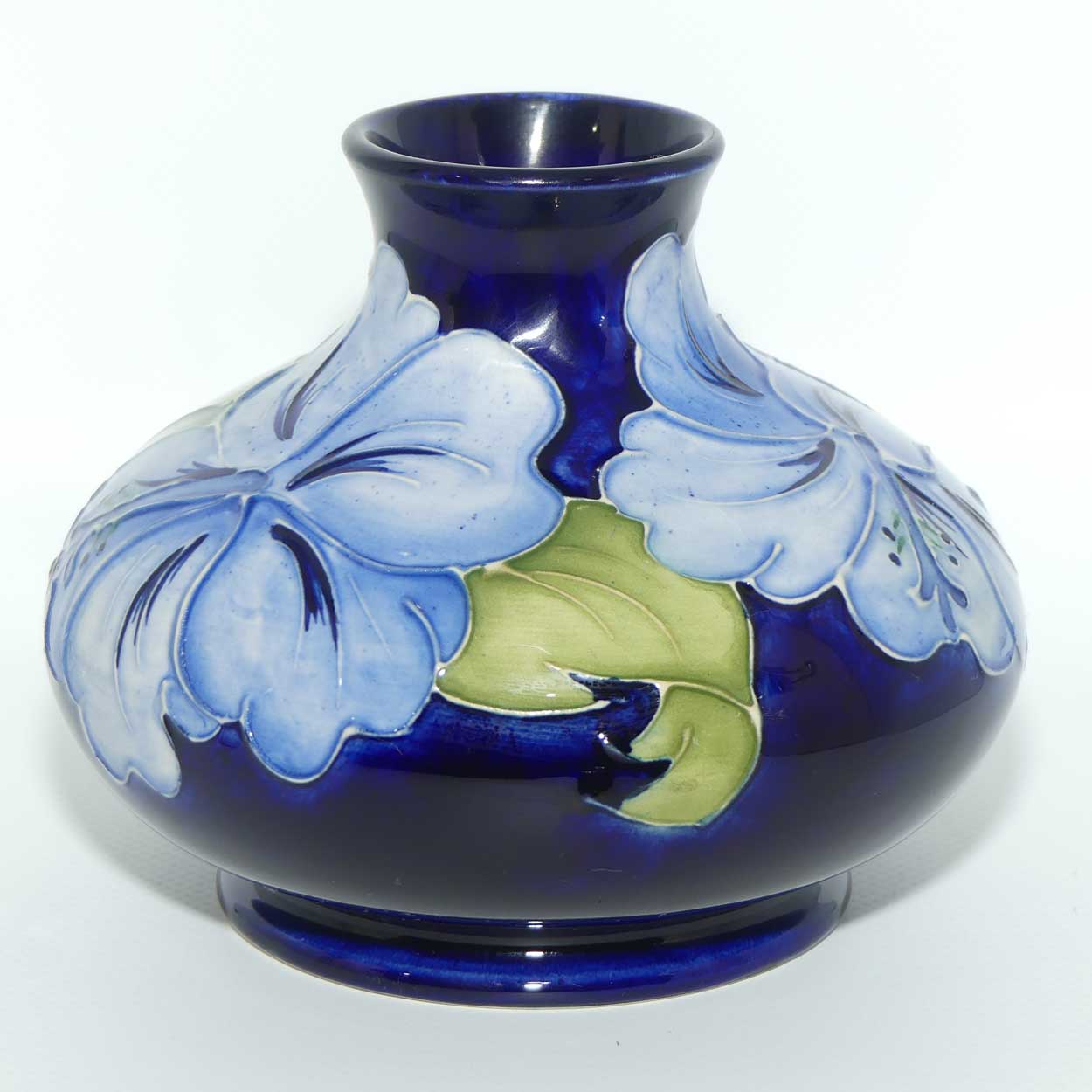 Walter Moorcroft Blue Hibiscus on Dark Blue ground vase | Shape 32/5