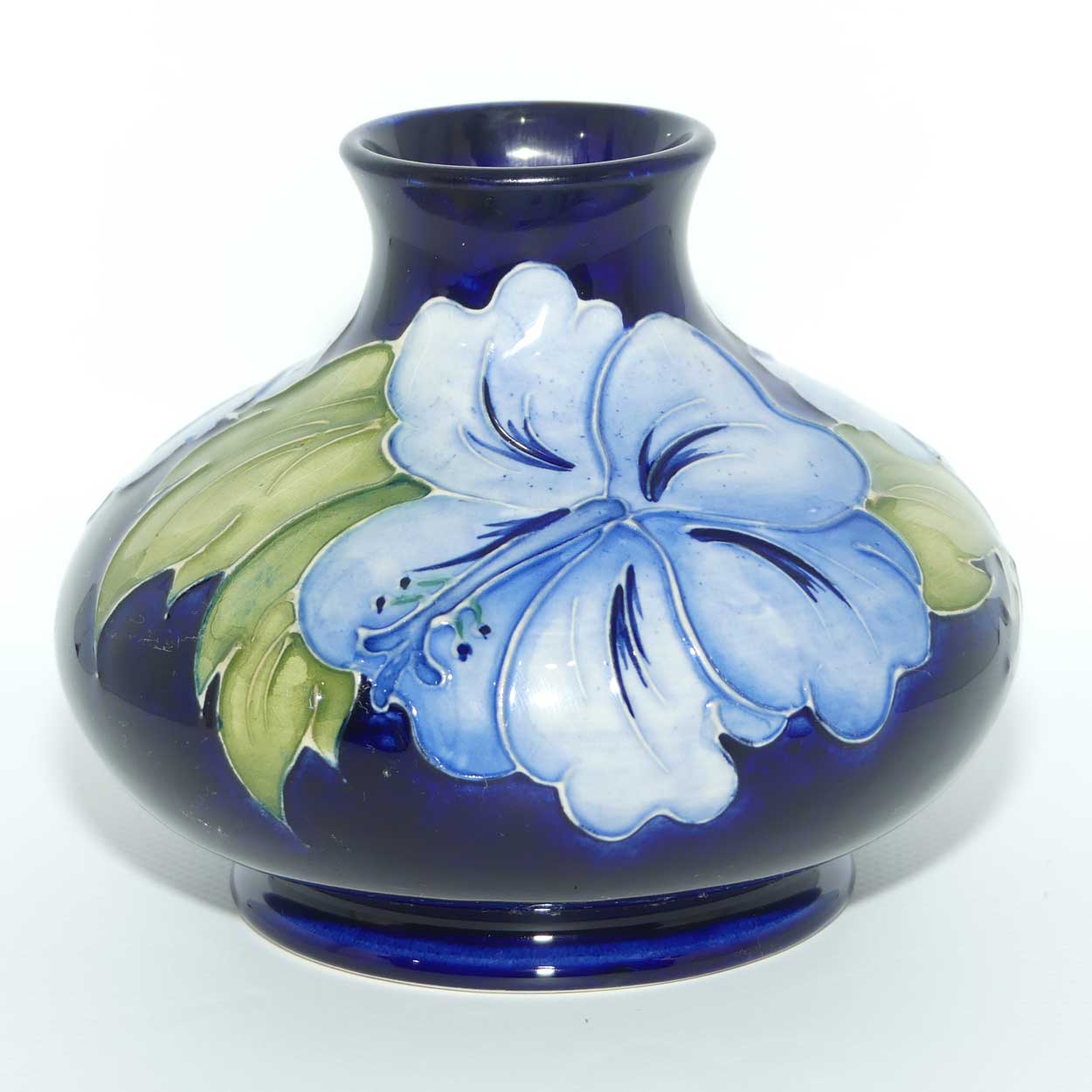 Walter Moorcroft Blue Hibiscus on Dark Blue ground vase | Shape 32/5