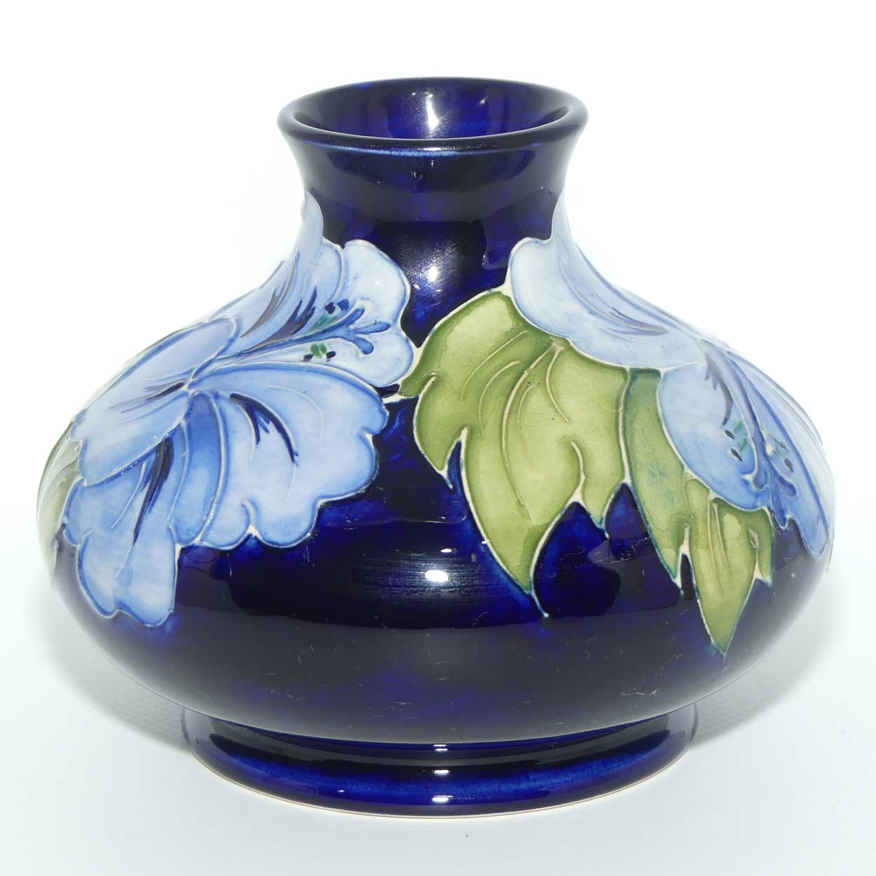 Walter Moorcroft Blue Hibiscus on Dark Blue ground vase | Shape 32/5
