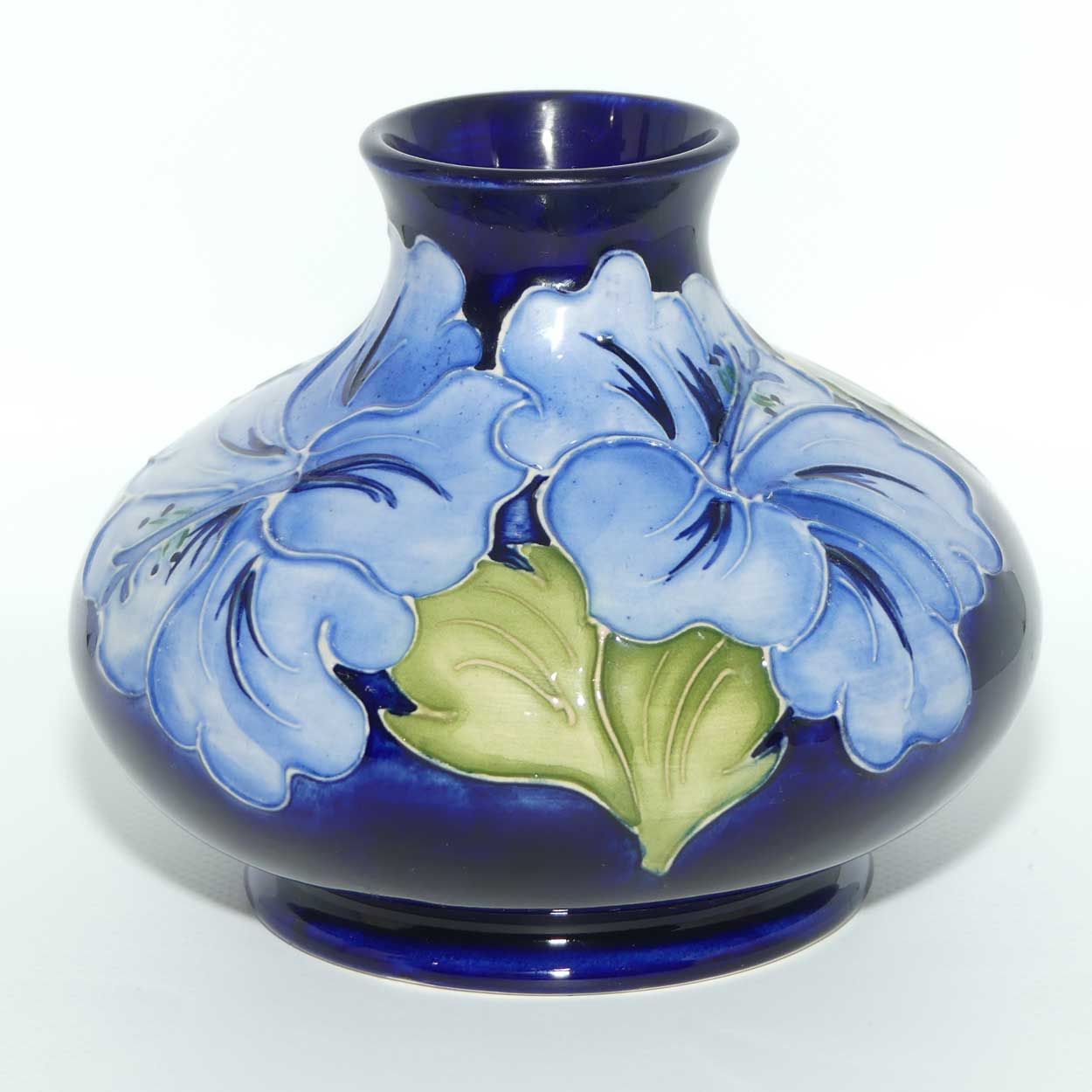 Walter Moorcroft Blue Hibiscus on Dark Blue ground vase | Shape 32/5
