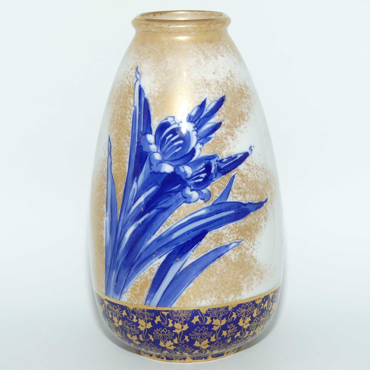 Royal Doulton Blue Iris and Gilt bulbous vase C8288