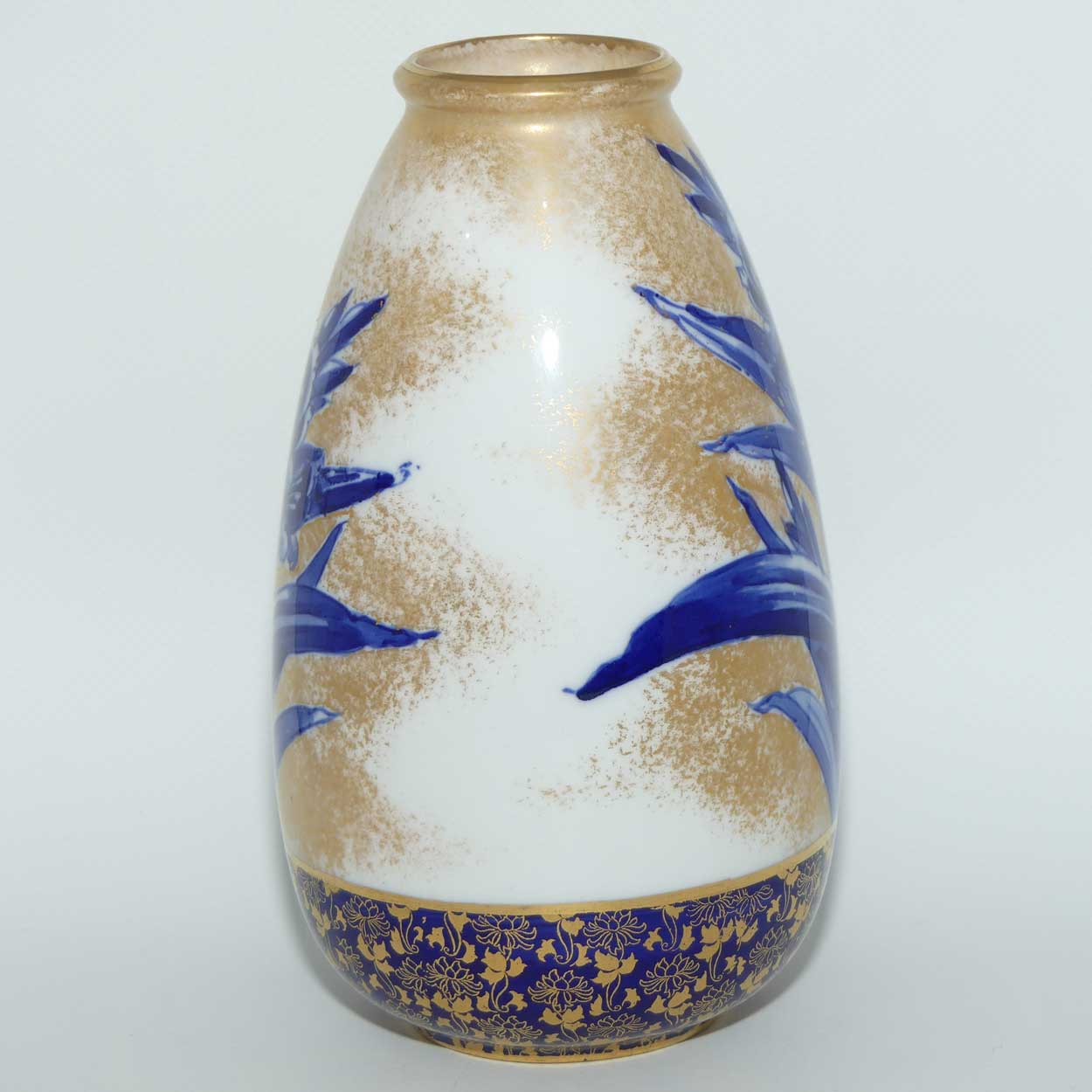 Royal Doulton Blue Iris and Gilt bulbous vase C8288