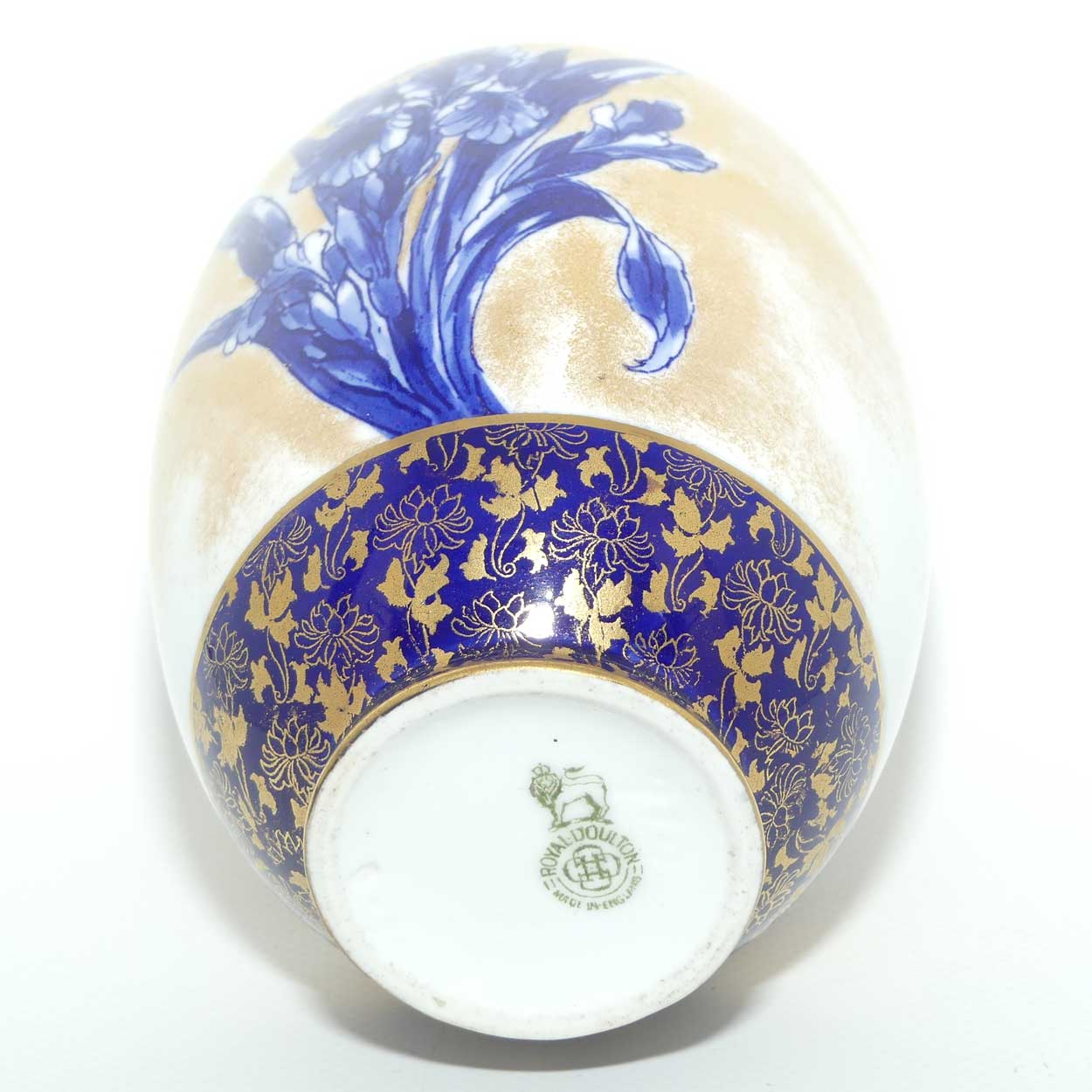 Royal Doulton Blue Iris and Gilt ovoid vase