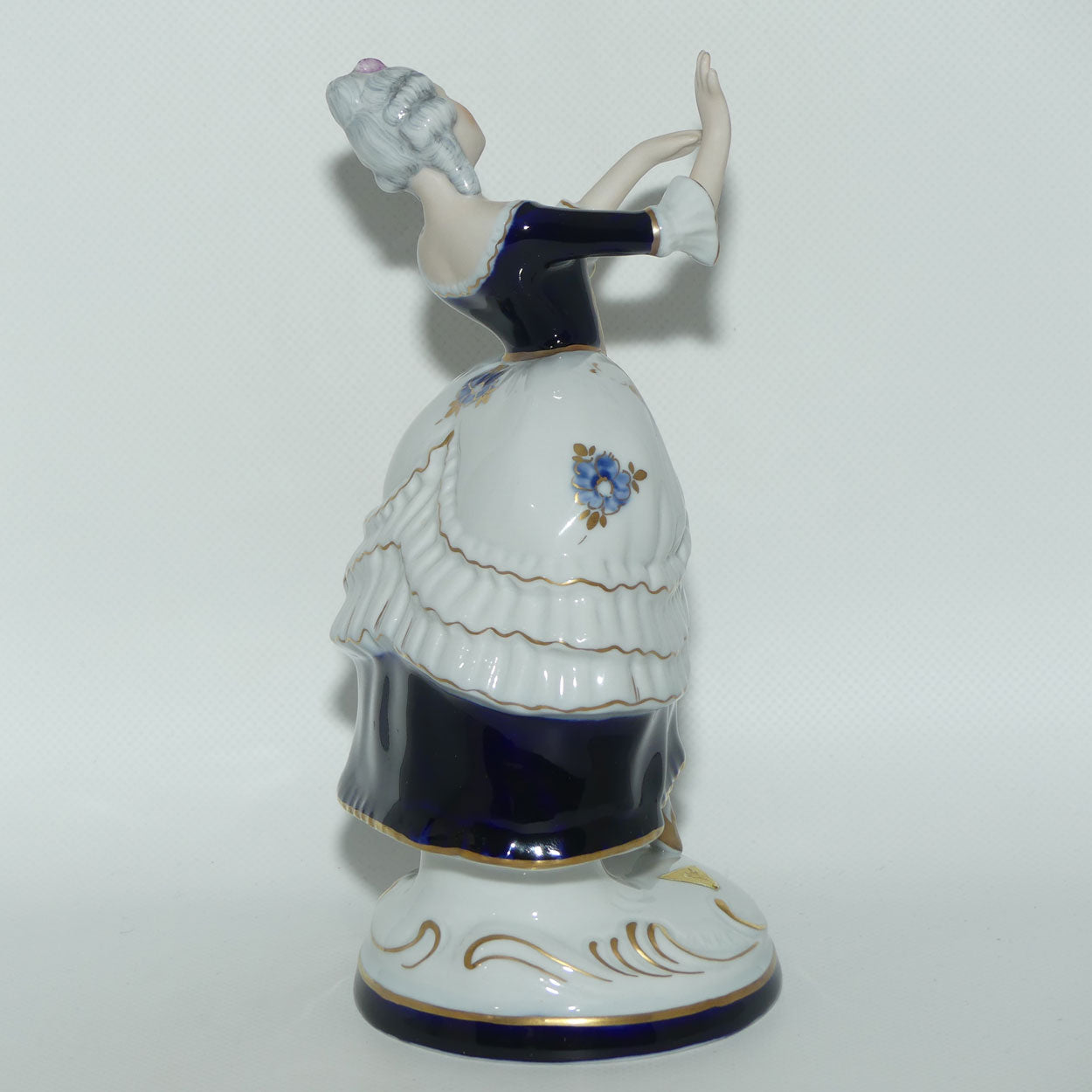 Royal Dux Bohemia figure | 18th Century Lady Dancer | Royal Blue | signed Janke