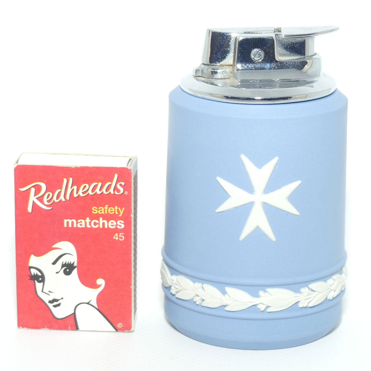Wedgwood Jasper | White on Pale Blue | Maltese Cross table lighter