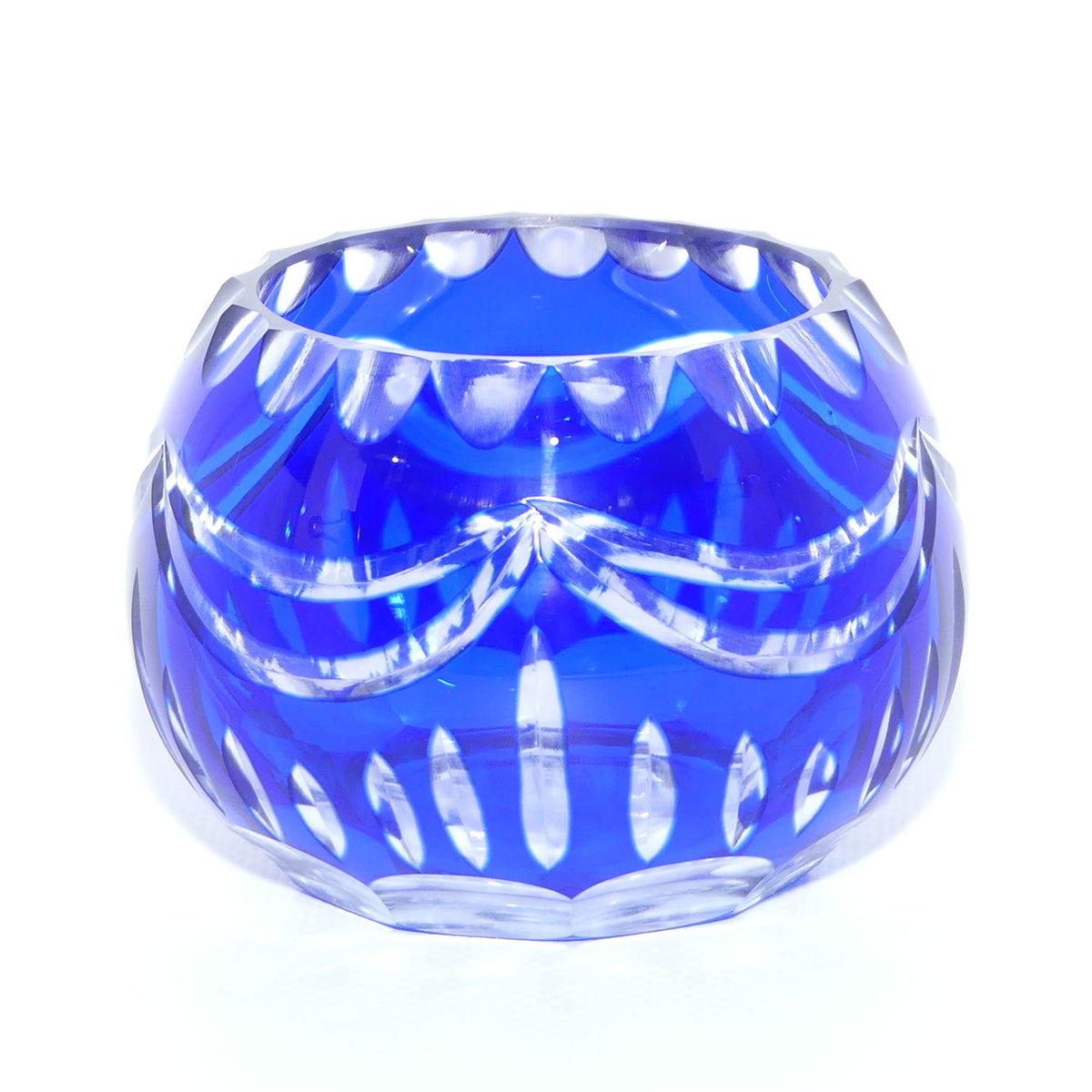 Blue Overlay Crystal cut to Clear miniature witches bowl