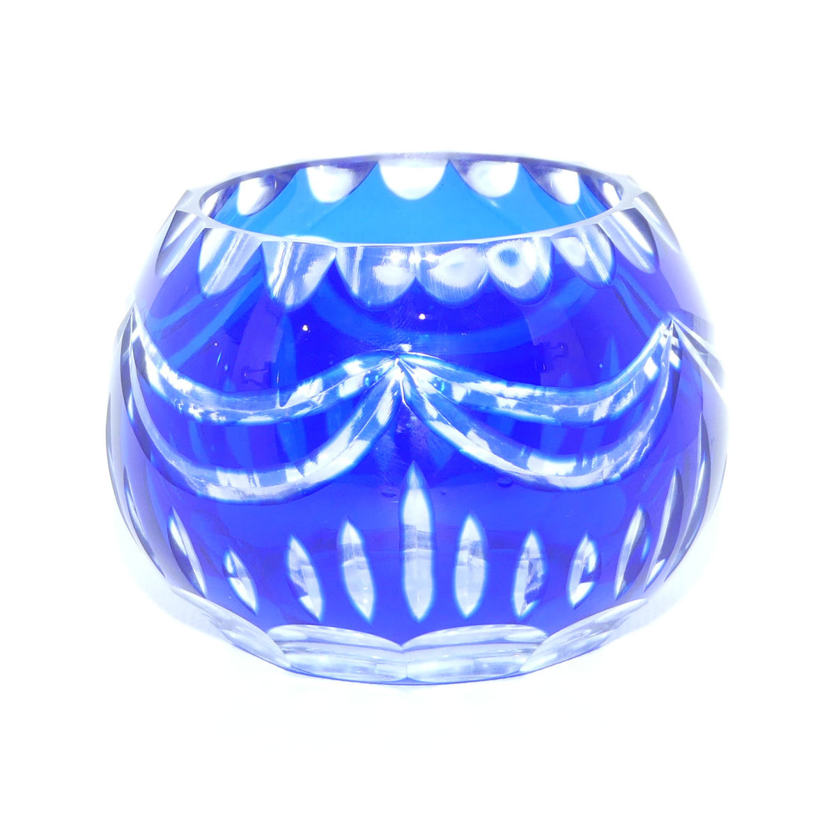 Blue Overlay Crystal cut to Clear miniature witches bowl