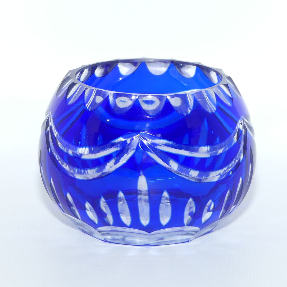 Blue Overlay Crystal cut to Clear miniature witches bowl