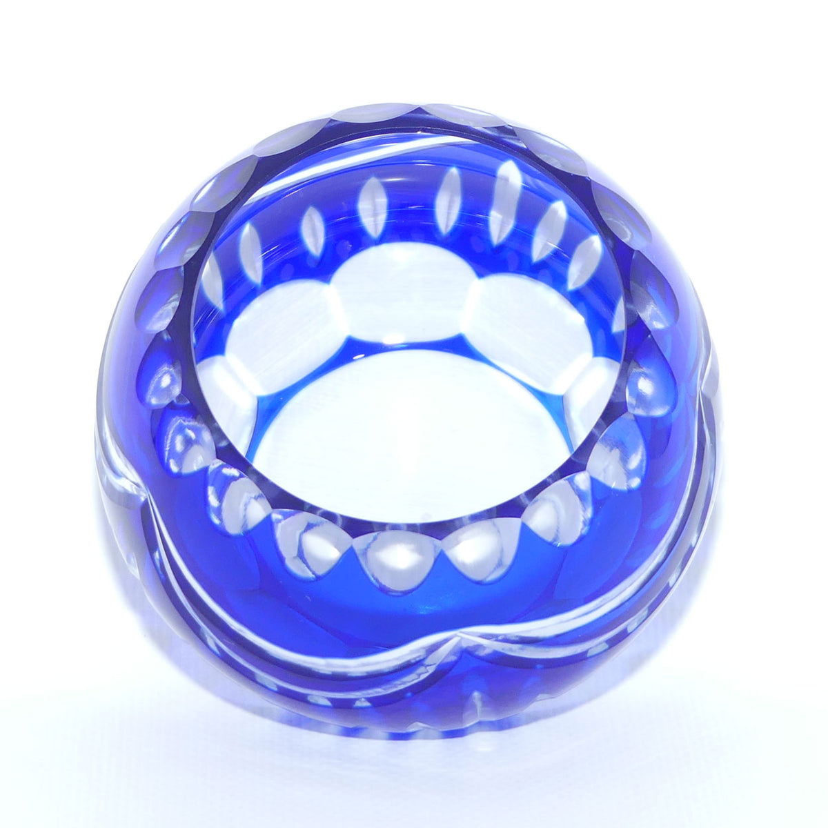 Blue Overlay Crystal cut to Clear miniature witches bowl