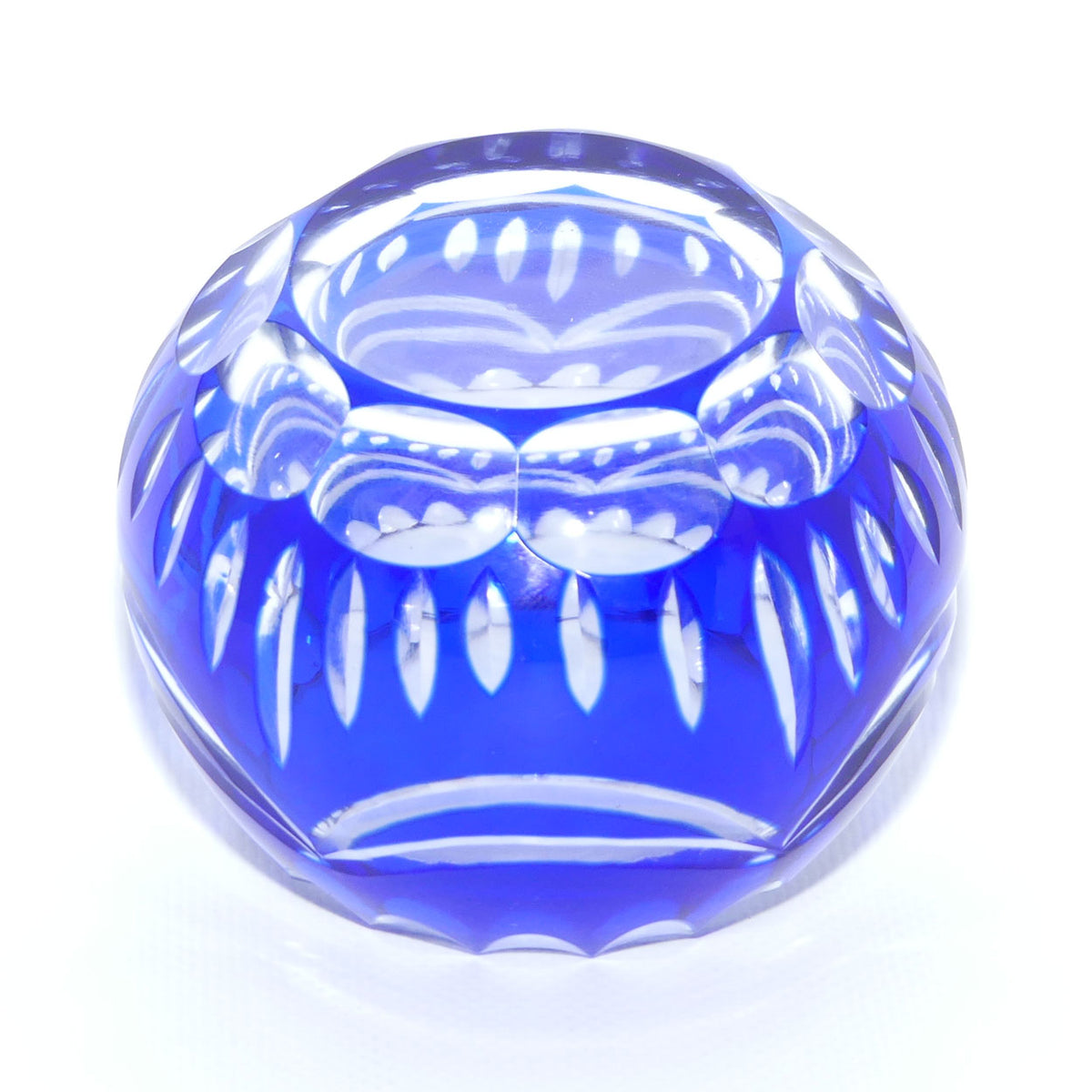 Blue Overlay Crystal cut to Clear miniature witches bowl