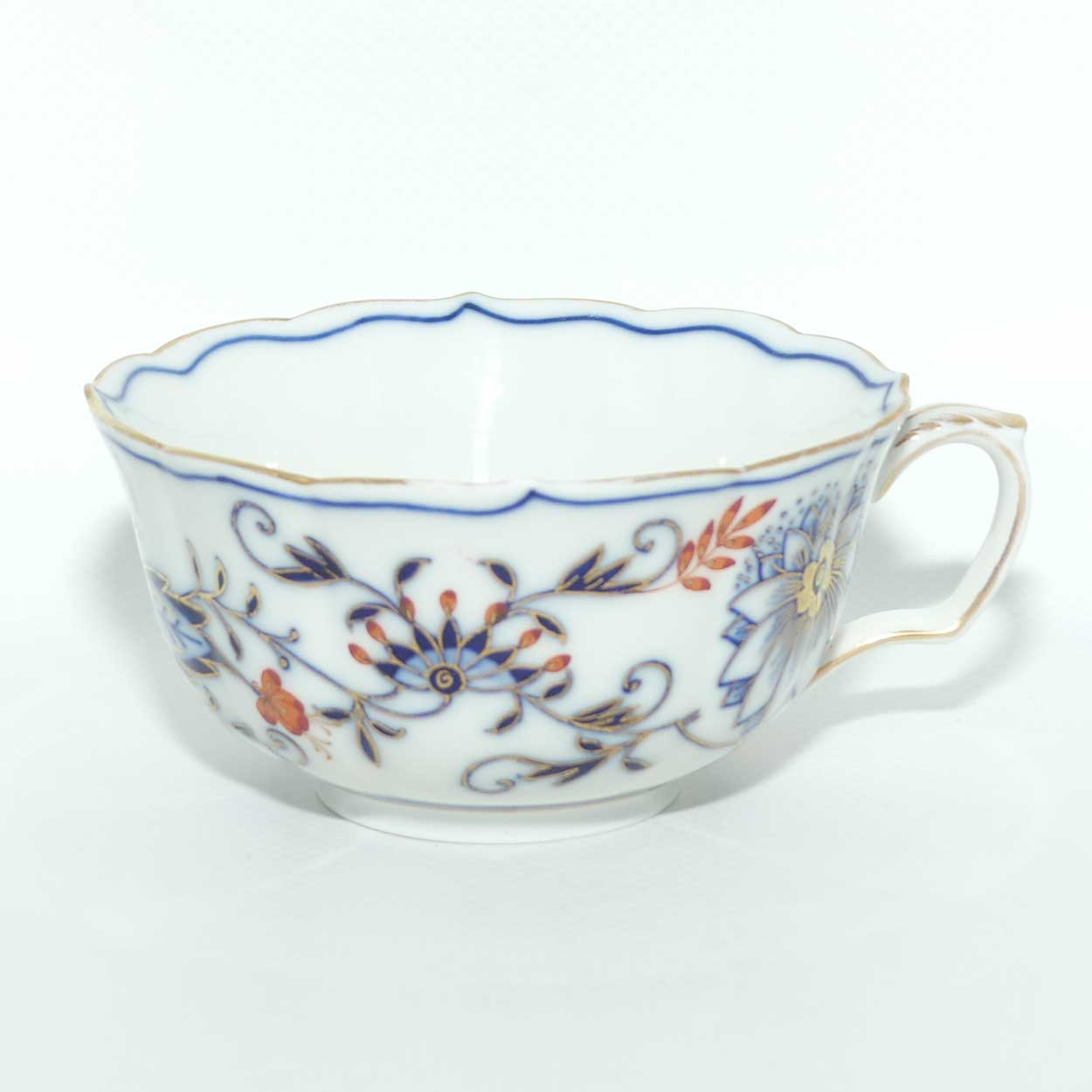 Meissen Blue Onion with Red Accents and Gold tea trio