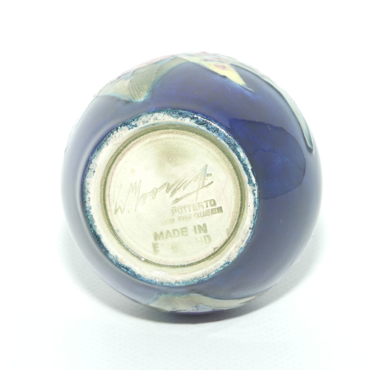 Walter Moorcroft Orchid on Blue Ground narrow neck miniature bud vase