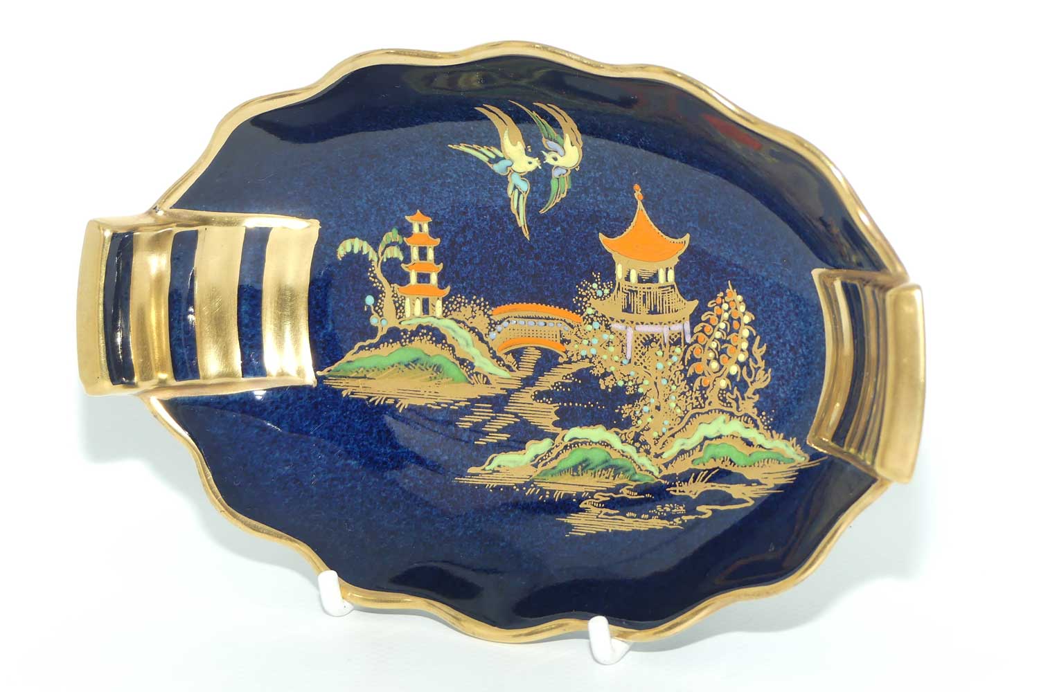 Carlton Ware Blue Pagoda pattern oval bowl | 2 Birds | 17cm wide