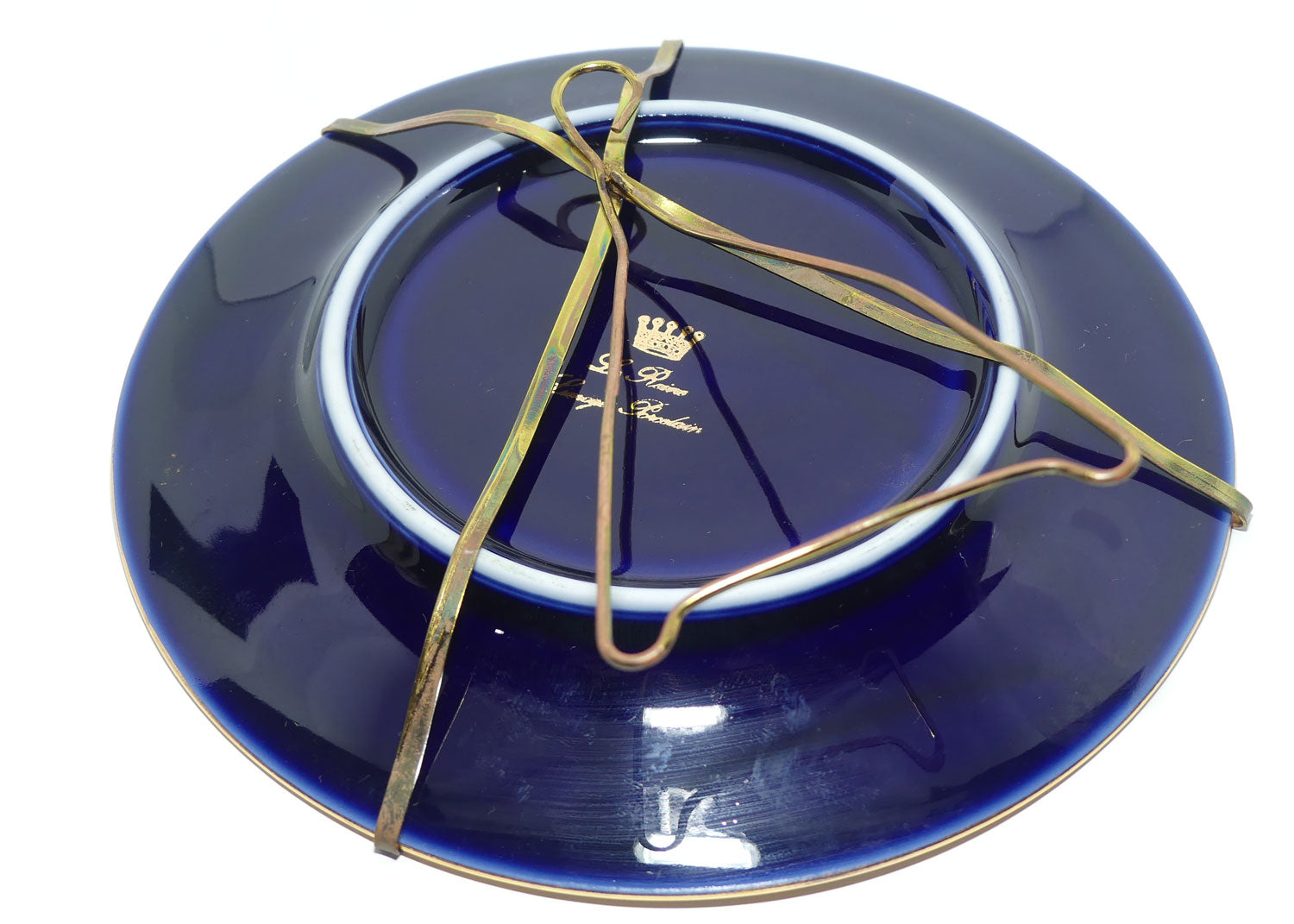 Limoges Porcelain Courting plate in wire frame | 15.5cm | Blue and Gilt