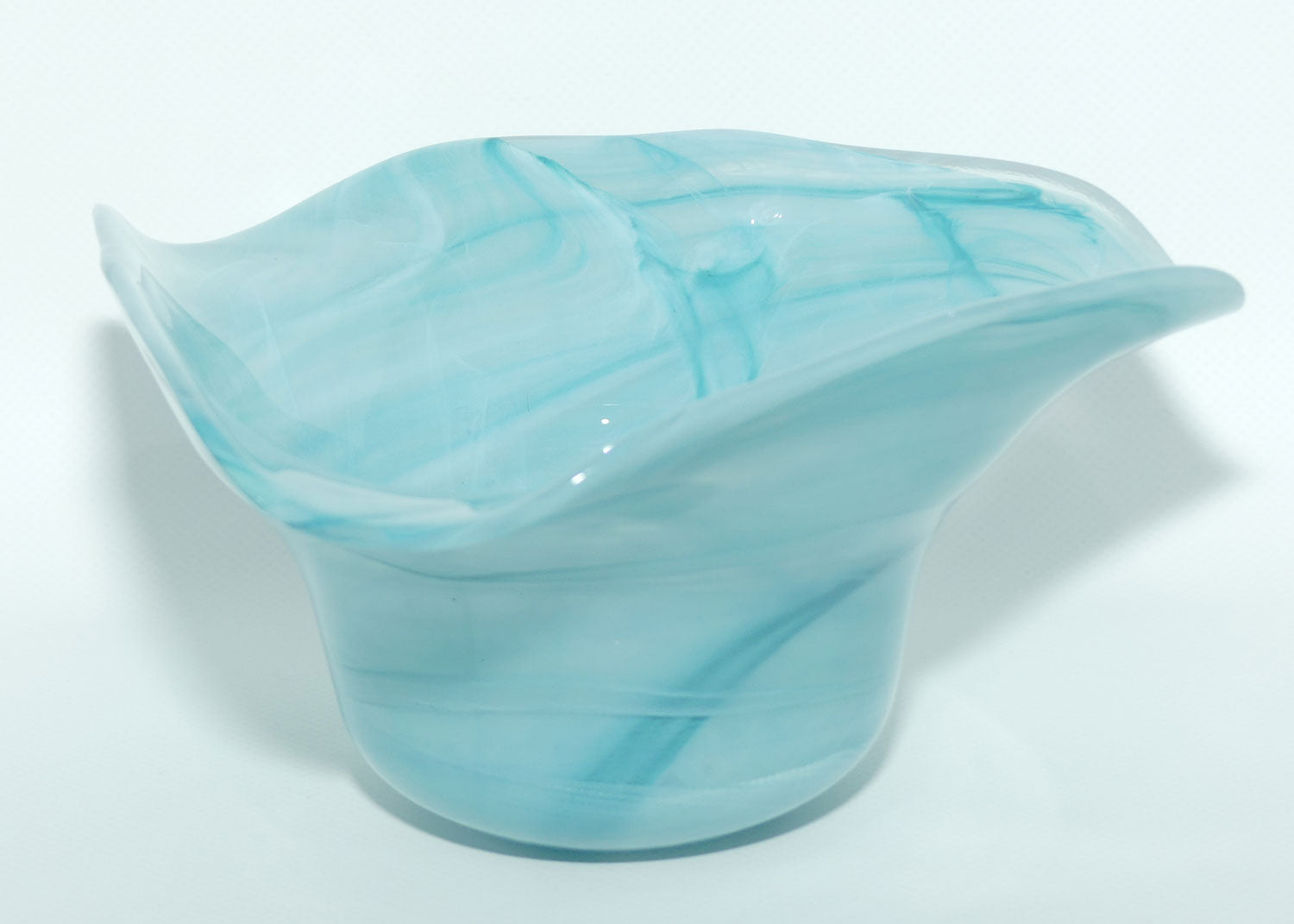 Art Glass Blue Swirl Tricorn Hat shape vase