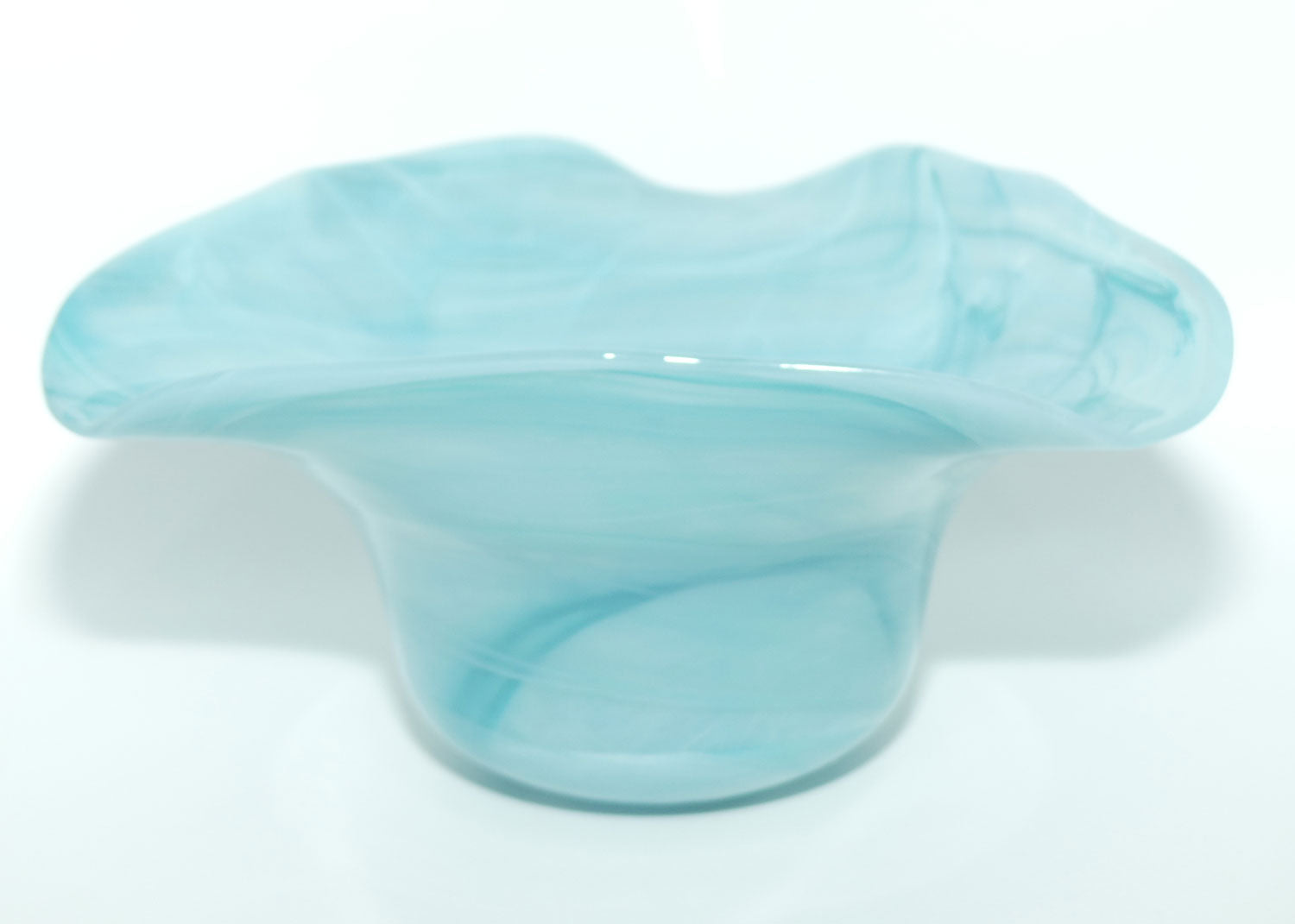 Art Glass Blue Swirl Tricorn Hat shape vase