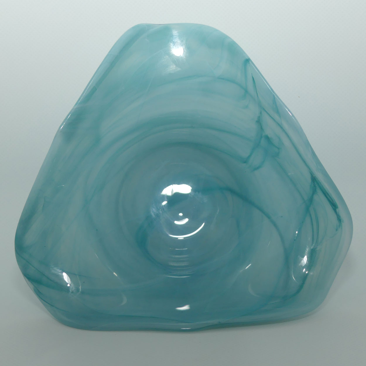 Art Glass Blue Swirl Tricorn Hat shape vase