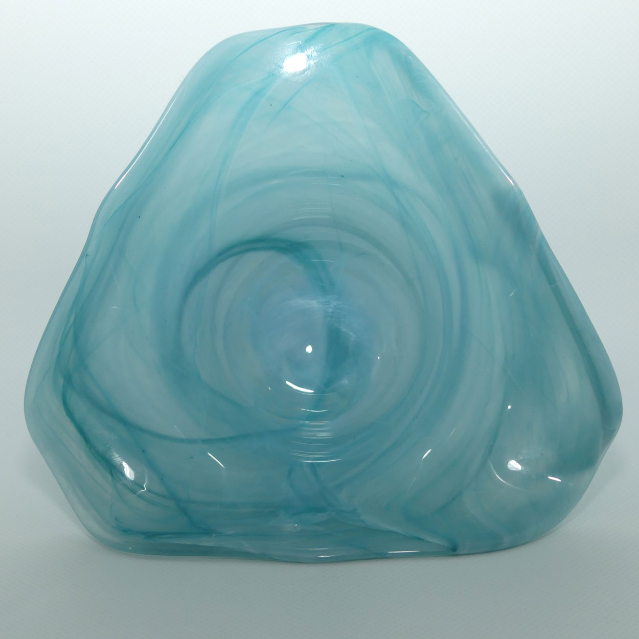 Art Glass Blue Swirl Tricorn Hat shape vase