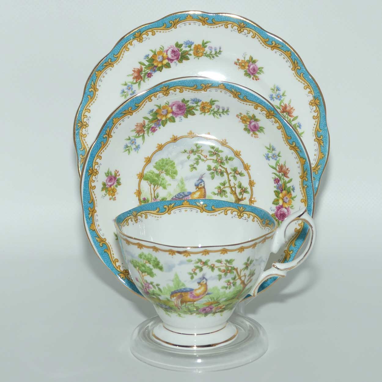 Royal Albert Bone China Chelsea Bird trio | Aqua Blue Trim