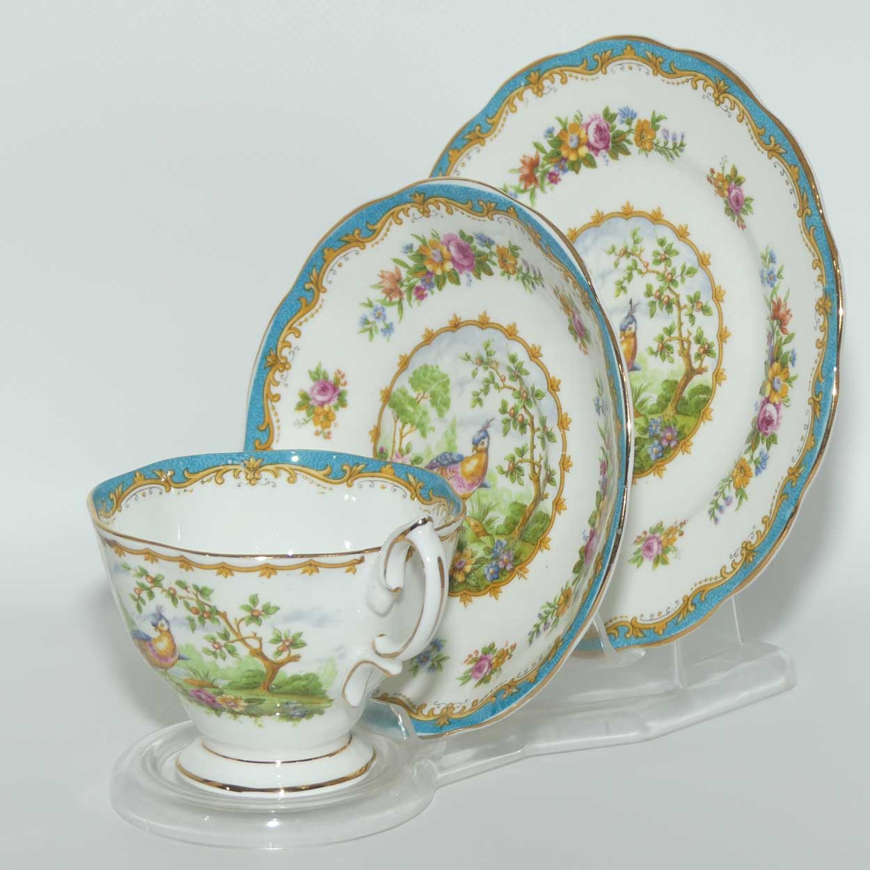 Royal Albert Bone China Chelsea Bird trio | Aqua Blue Trim