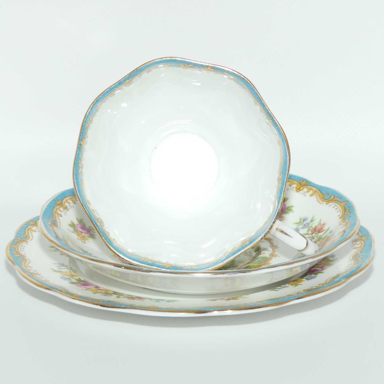 Royal Albert Bone China Chelsea Bird trio | Aqua Blue Trim