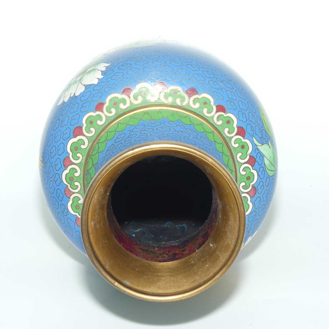 Mid Century Cloisonne vase | Blue Body #2 | Flowers and Bird | 31cm