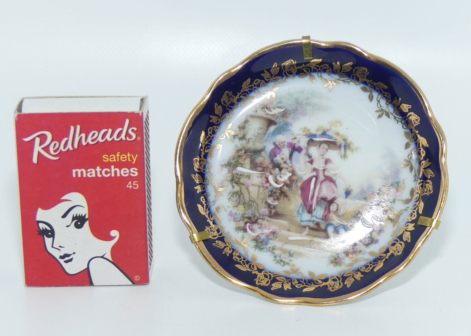 Limoges France Rehausse Main Blue Border 18th Cent Family plate in frame