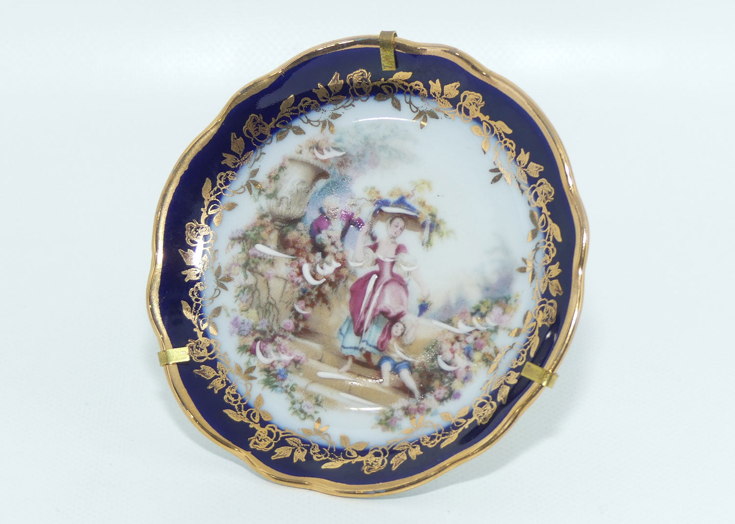 Limoges France Rehausse Main Blue Border 18th Cent Family plate in frame