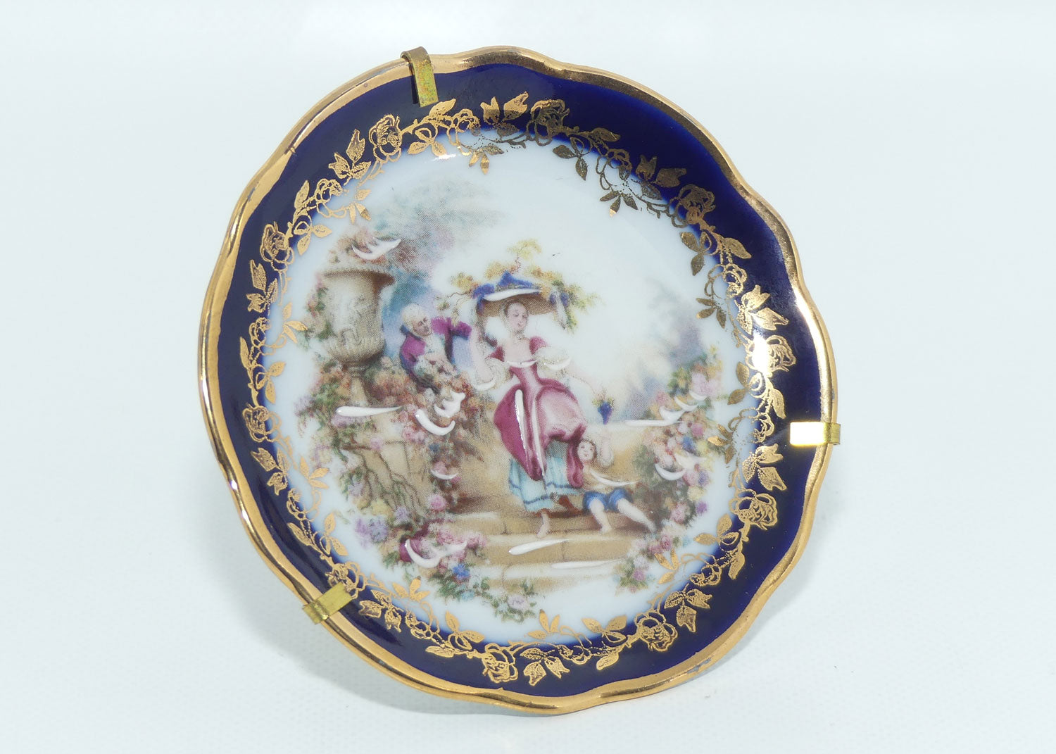 Limoges France Rehausse Main Blue Border 18th Cent Family plate in frame