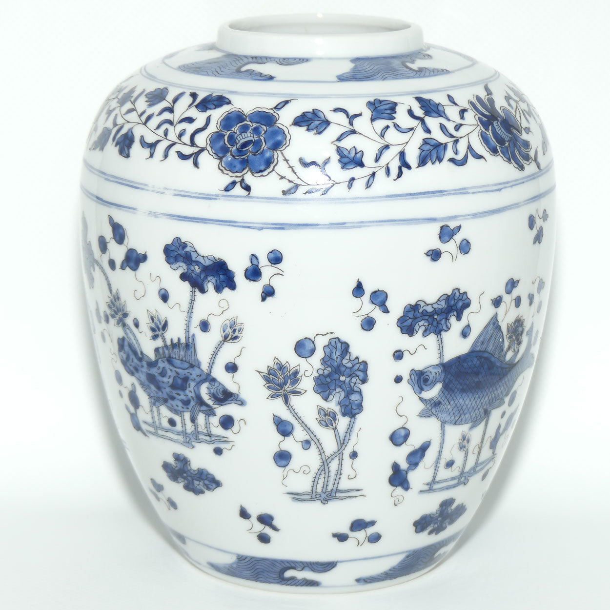 Mid Century finely decorated Oriental Blue and White vase | Fish