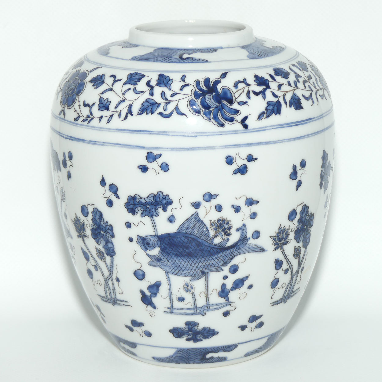 Mid Century finely decorated Oriental Blue and White vase | Fish