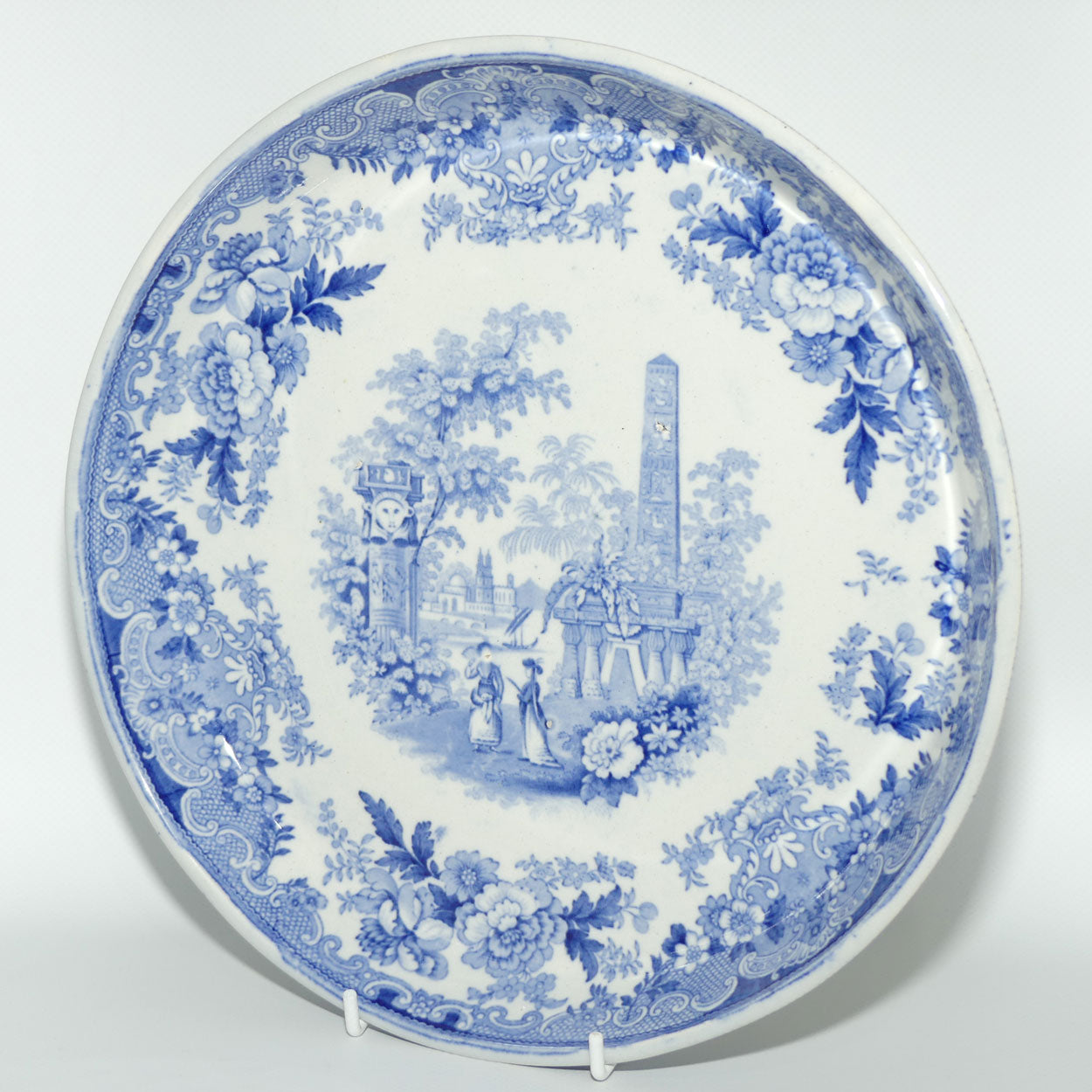 mid Victorian era CT Maling Blue and White transfer ware cake stand