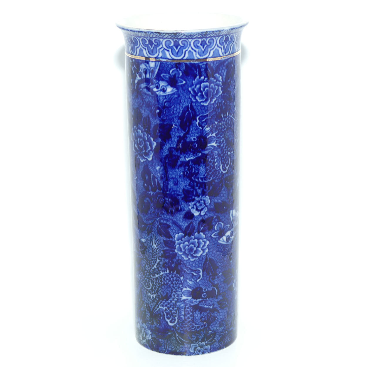 Shelley Blue and White | Blue Dragon cylinder vase | Flared Mouth | 21cm