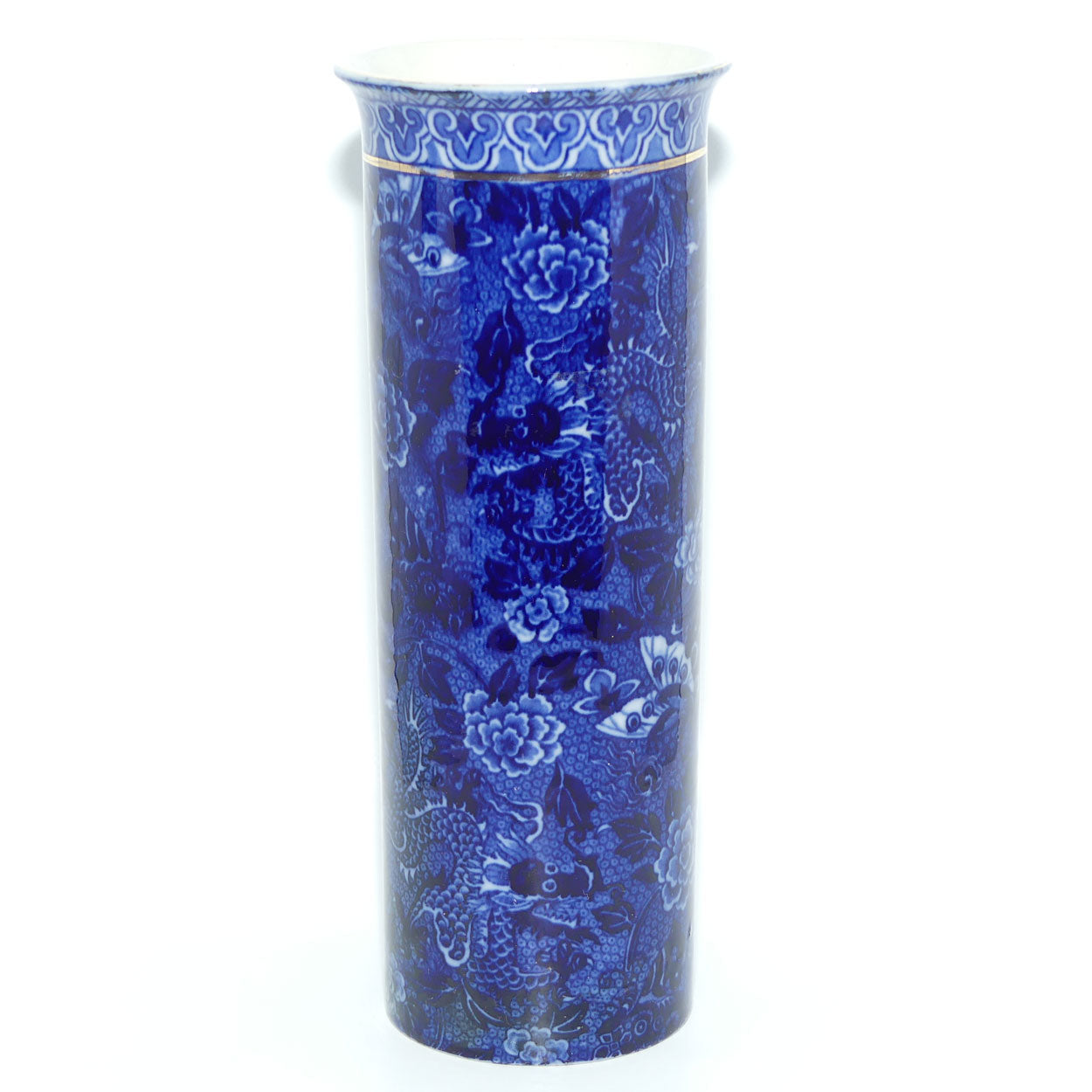 Shelley Blue and White | Blue Dragon cylinder vase | Flared Mouth | 21cm