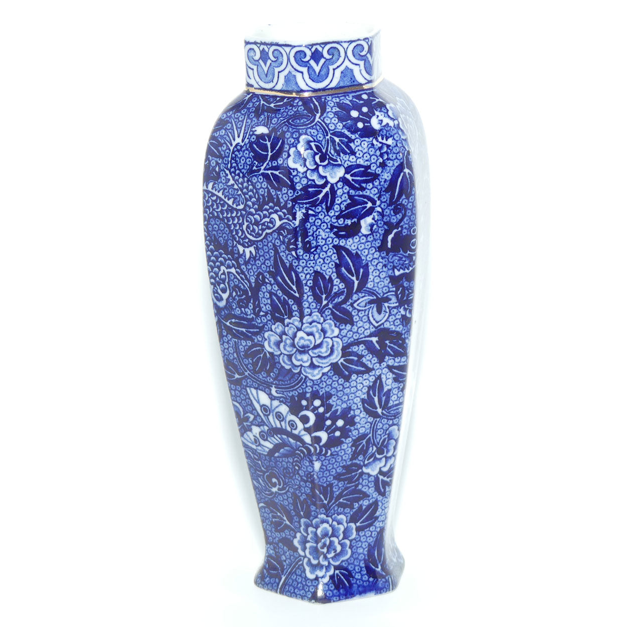 Shelley Blue and White | Blue Dragon slender hexagonal vase | 17cm
