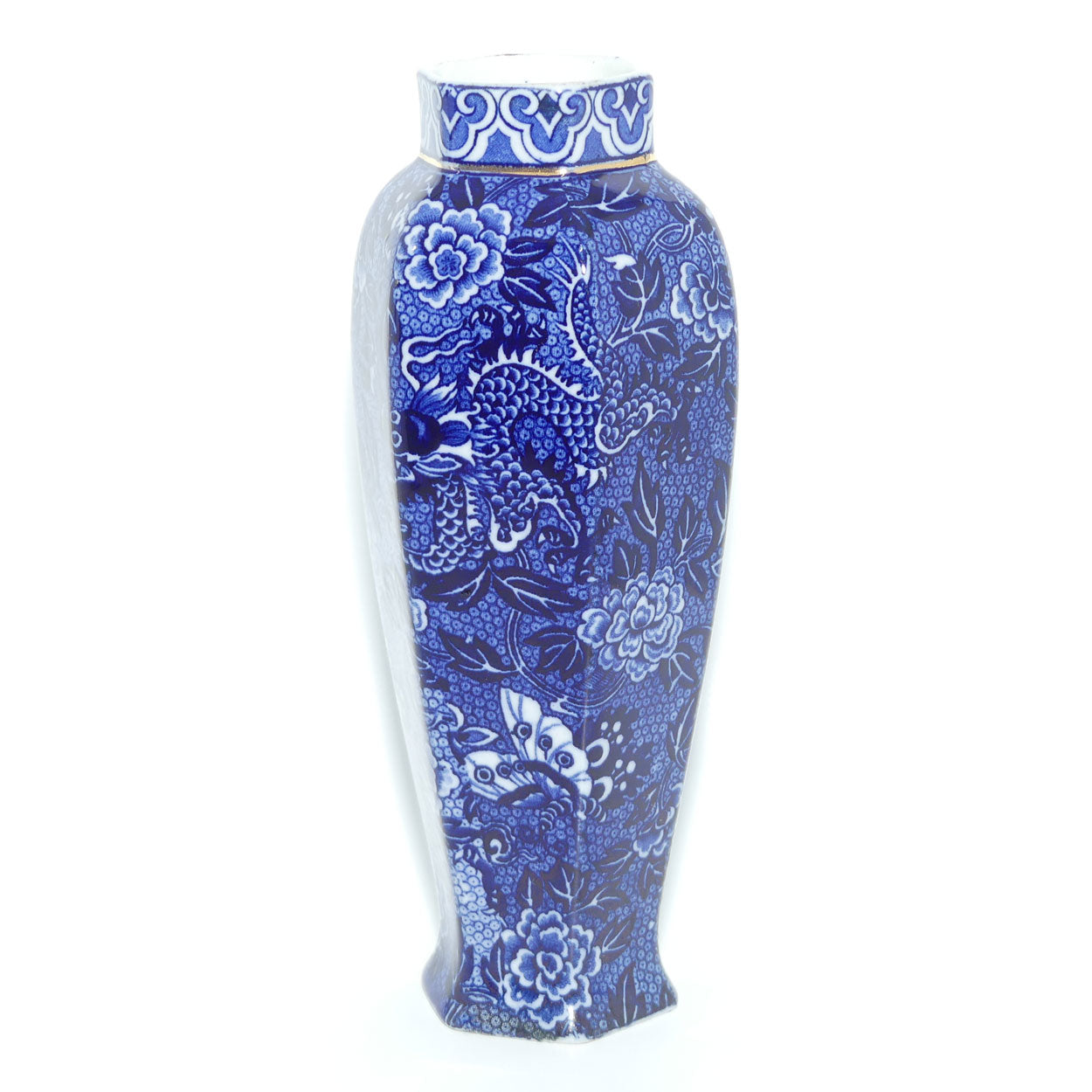 Shelley Blue and White | Blue Dragon slender hexagonal vase | 17cm