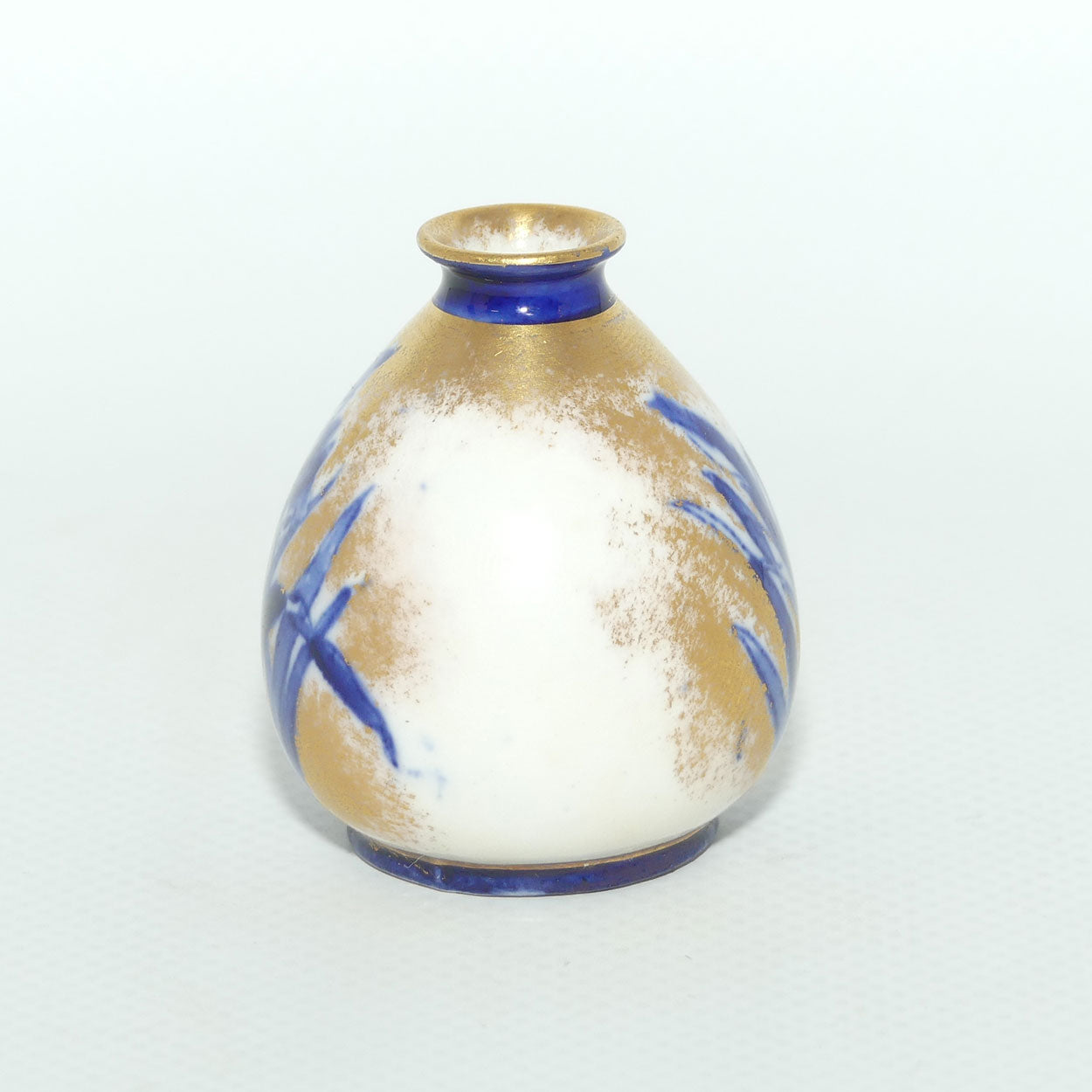 Royal Doulton Flow Blue and Gilt Iris miniature vase