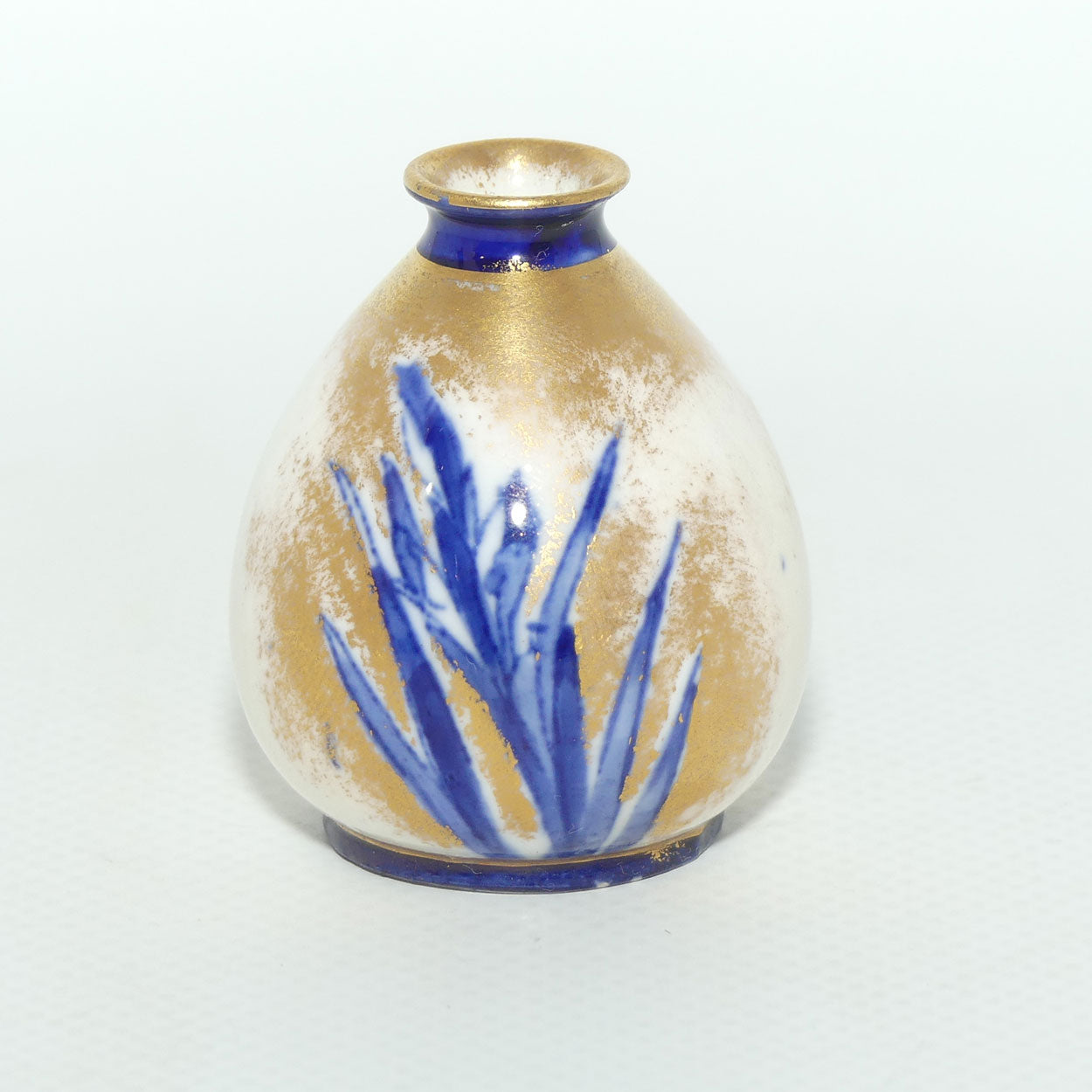 Royal Doulton Flow Blue and Gilt Iris miniature vase