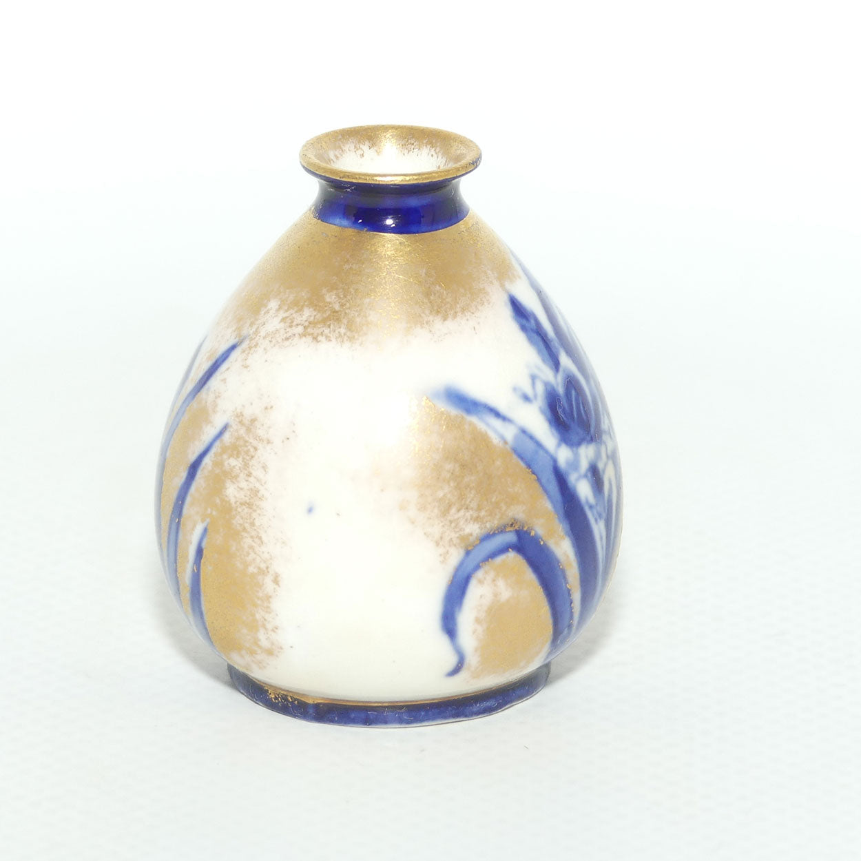 Royal Doulton Flow Blue and Gilt Iris miniature vase