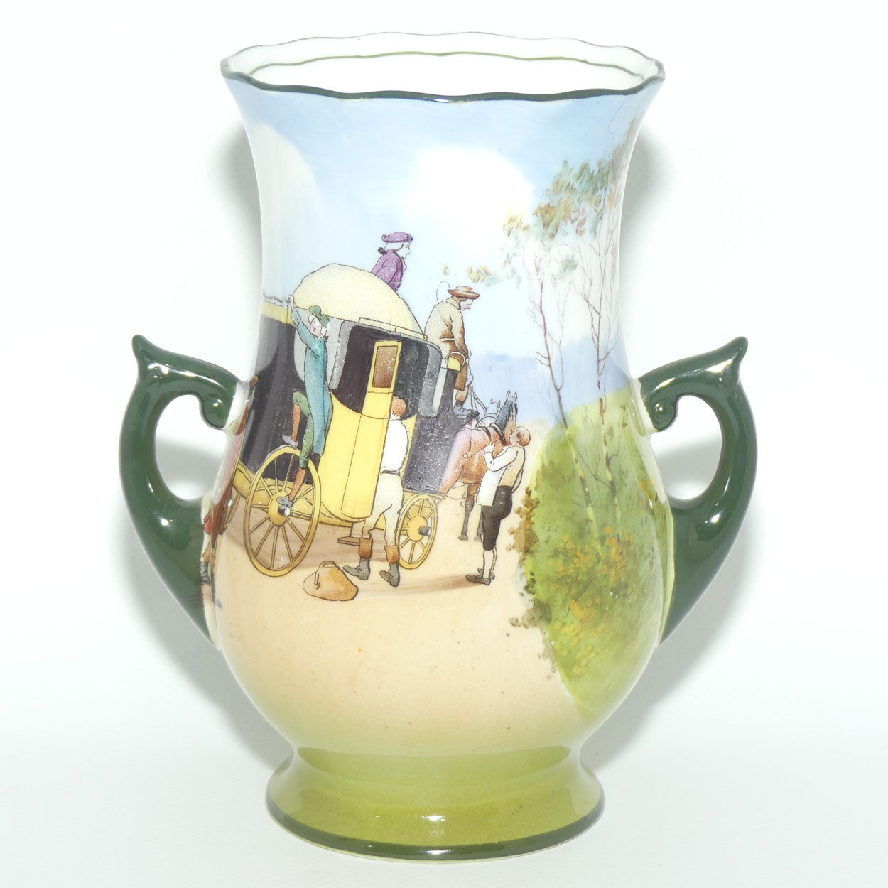 Royal Doulton Coaching Days twin handle vase | rare Blue Sky variation #1