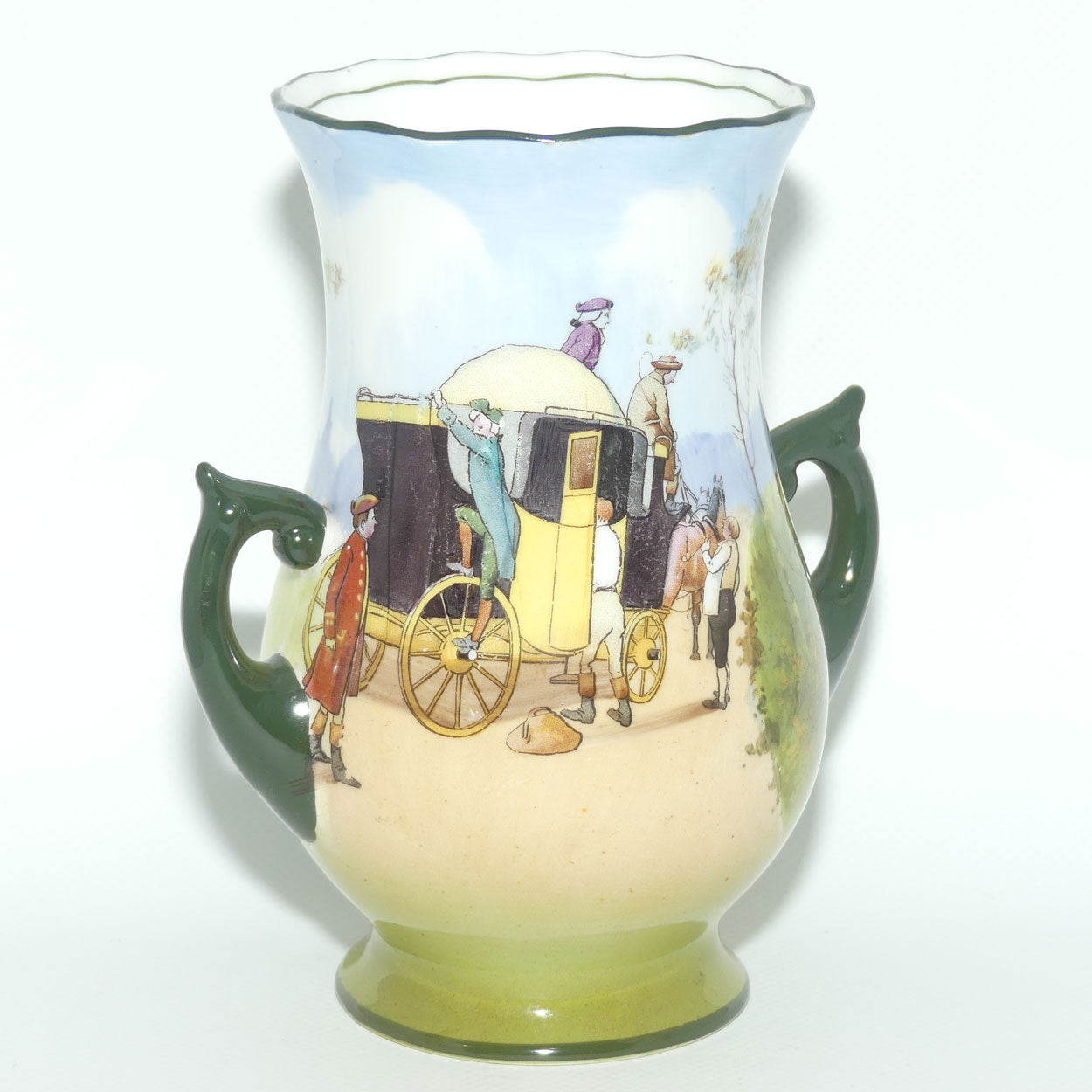 Royal Doulton Coaching Days twin handle vase | rare Blue Sky variation #1