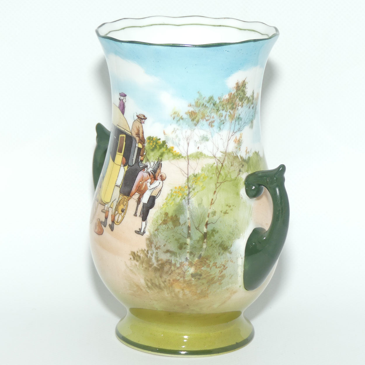 Royal Doulton Coaching Days twin handle vase | rare Blue Sky variation | #2