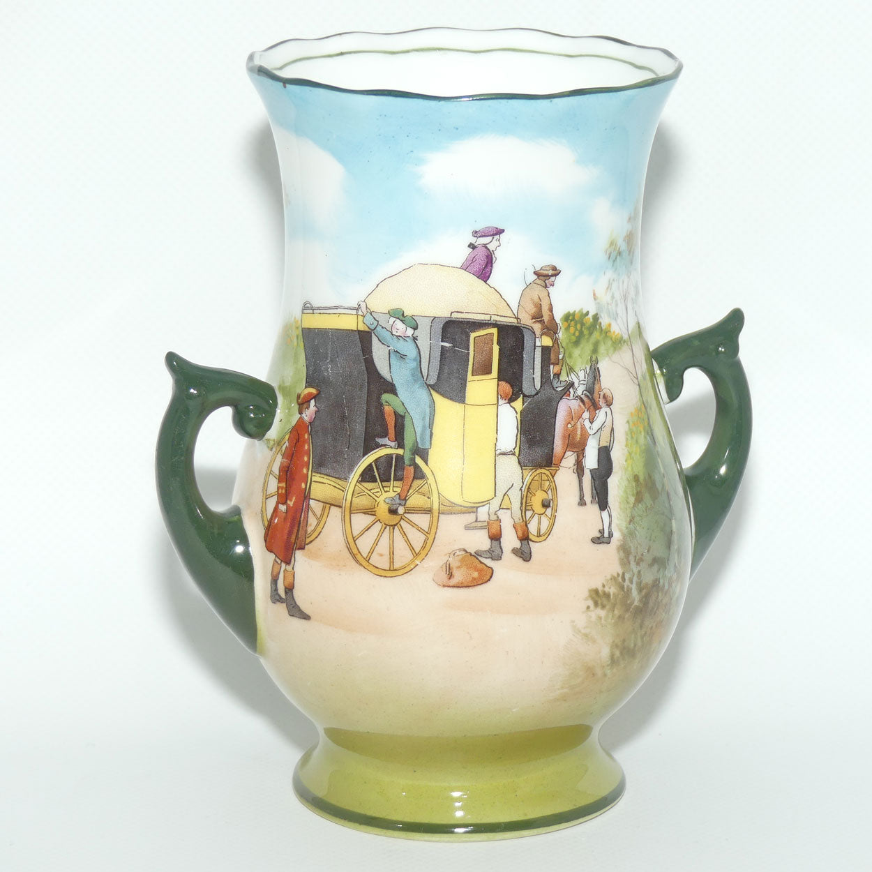 Royal Doulton Coaching Days twin handle vase | rare Blue Sky variation | #2