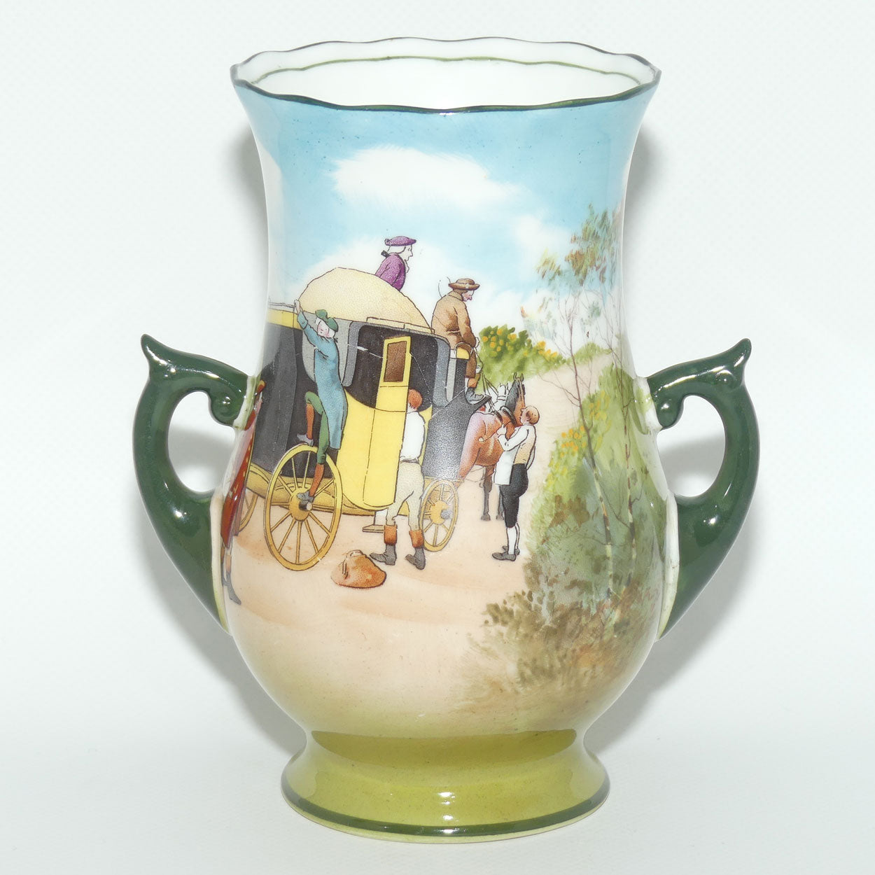 Royal Doulton Coaching Days twin handle vase | rare Blue Sky variation | #2