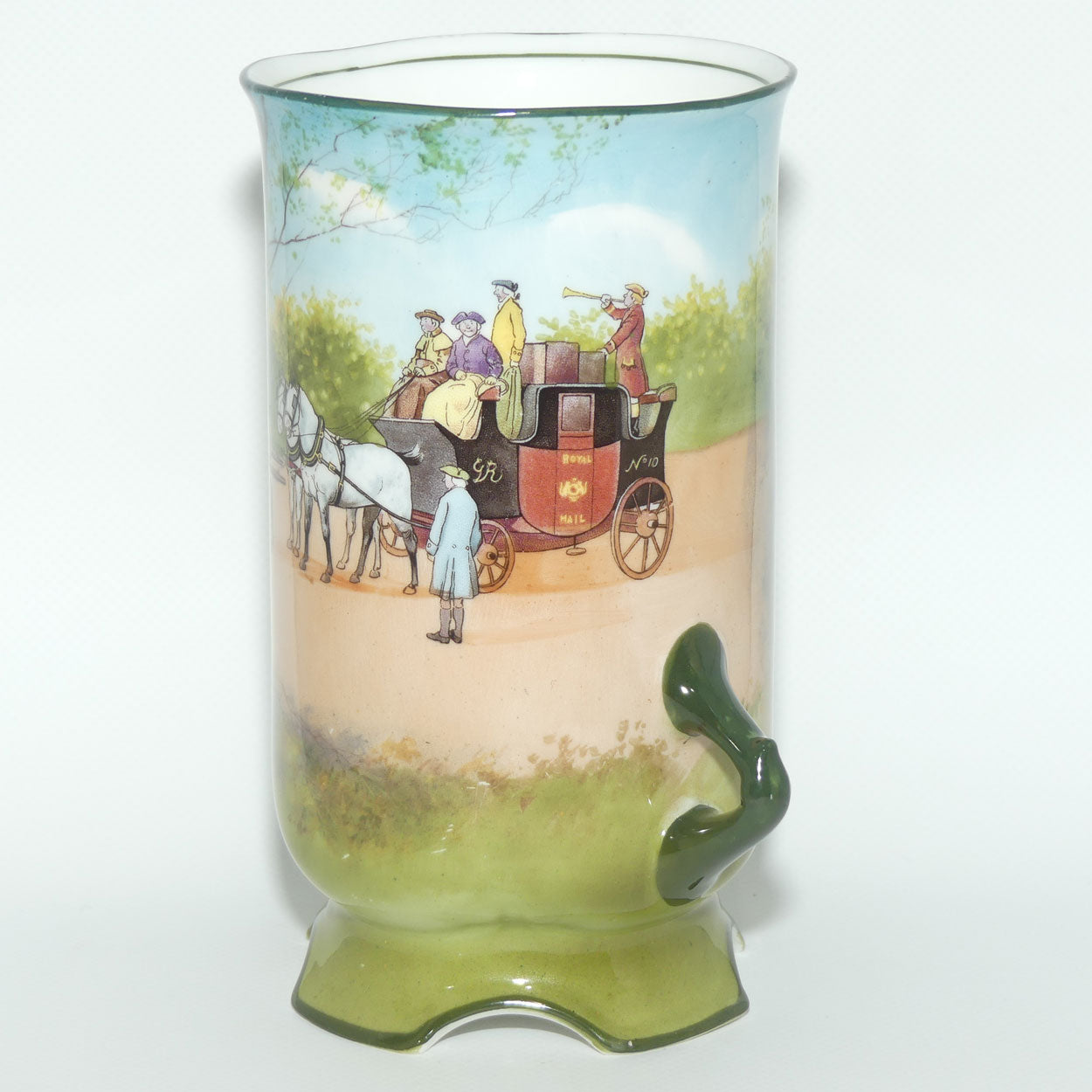 Royal Doulton Coaching Days twin handle vase | 4 feet E2768 | rare Blue Sky variation | unstamped