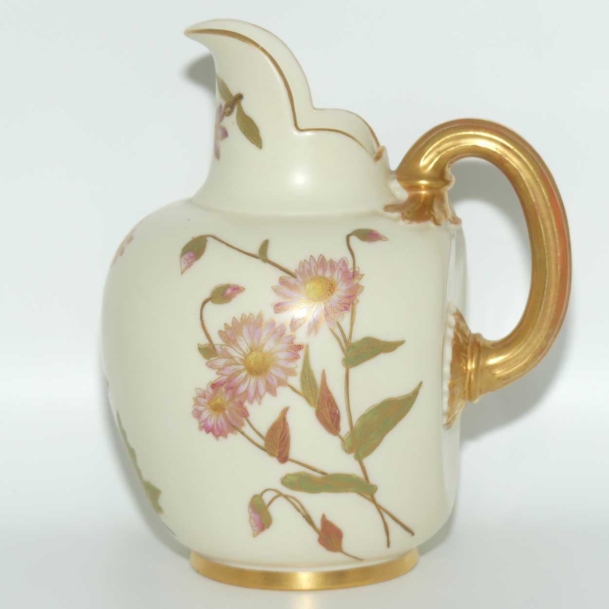 Royal Worcester Blush Ivory hand painted Floral flatback jug